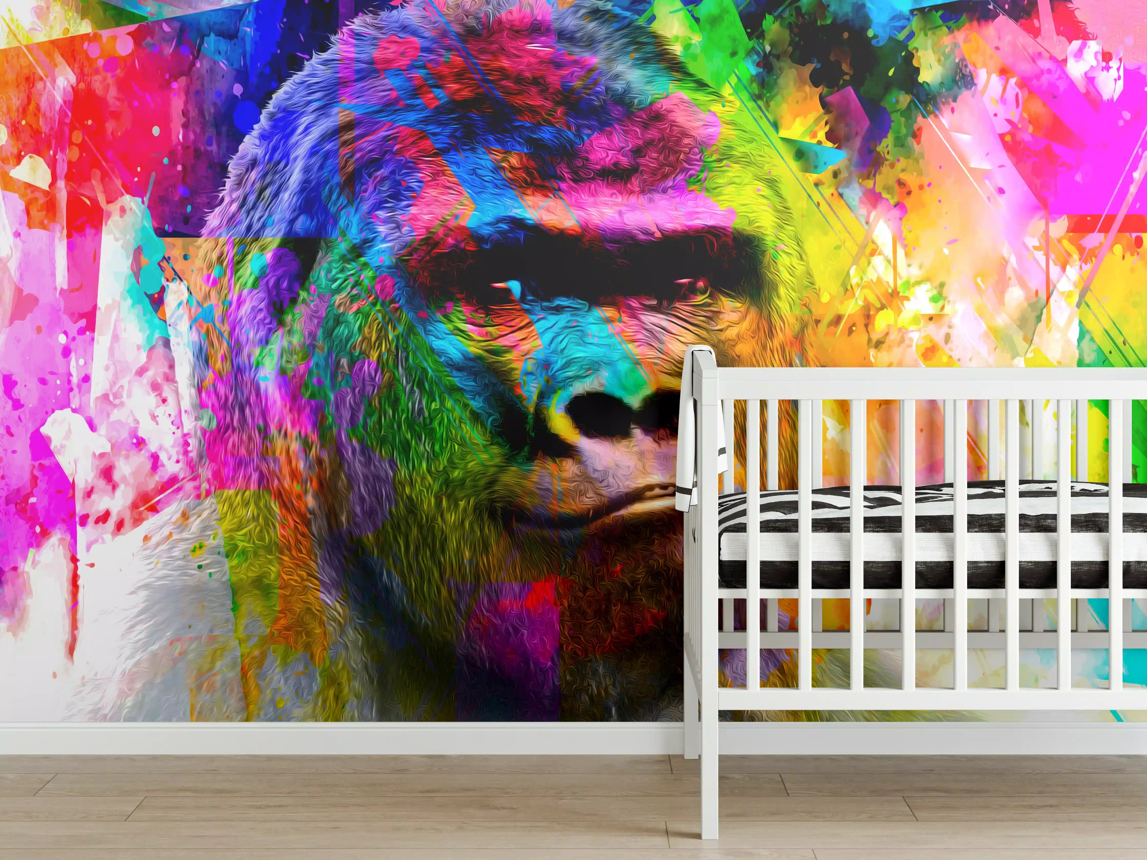 Babyzimmer Wandgestaltung - Bunter abstrakter Gorillakopf