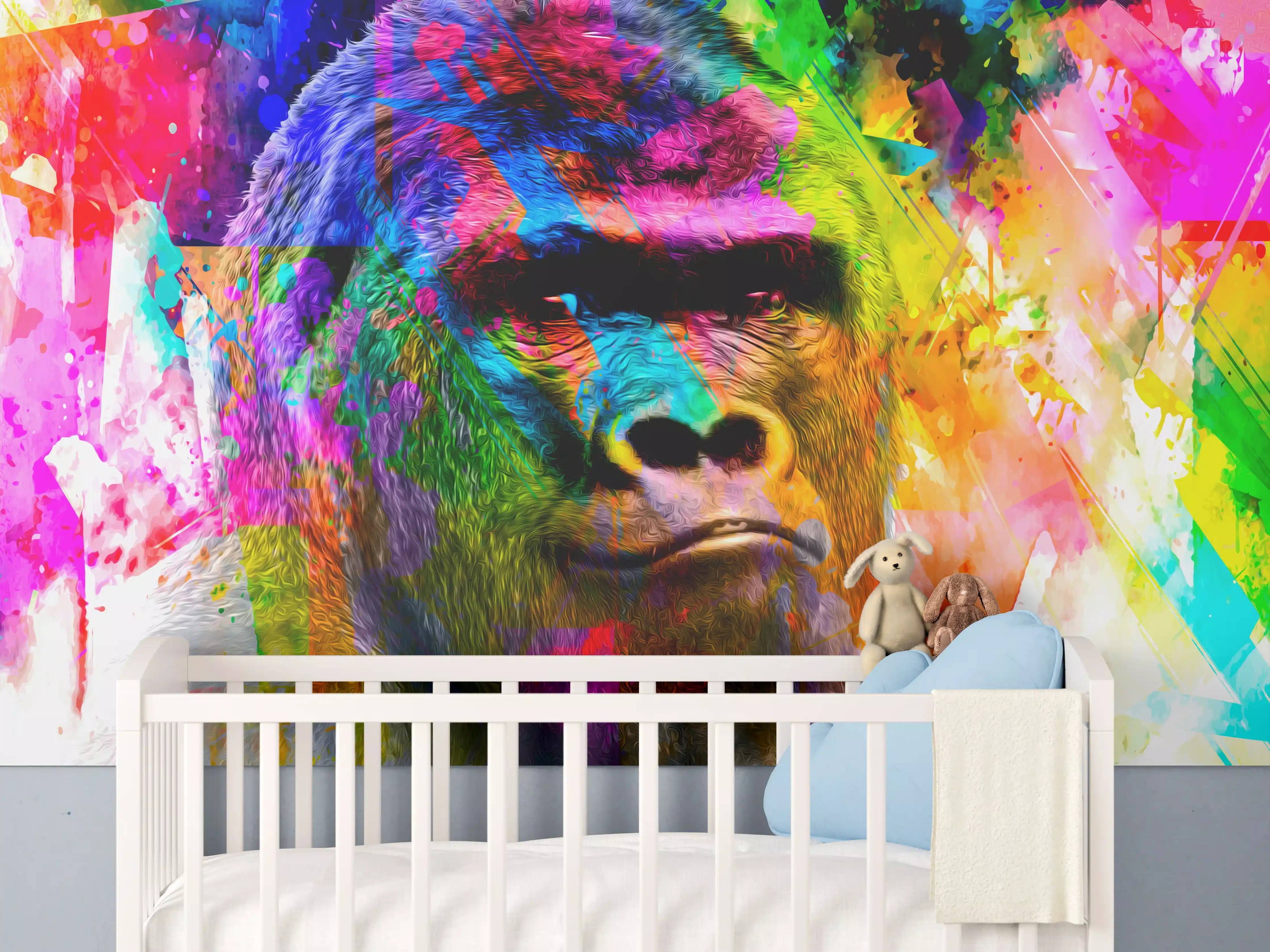 Babyzimmer Wandgestaltung - Bunter abstrakter Gorillakopf