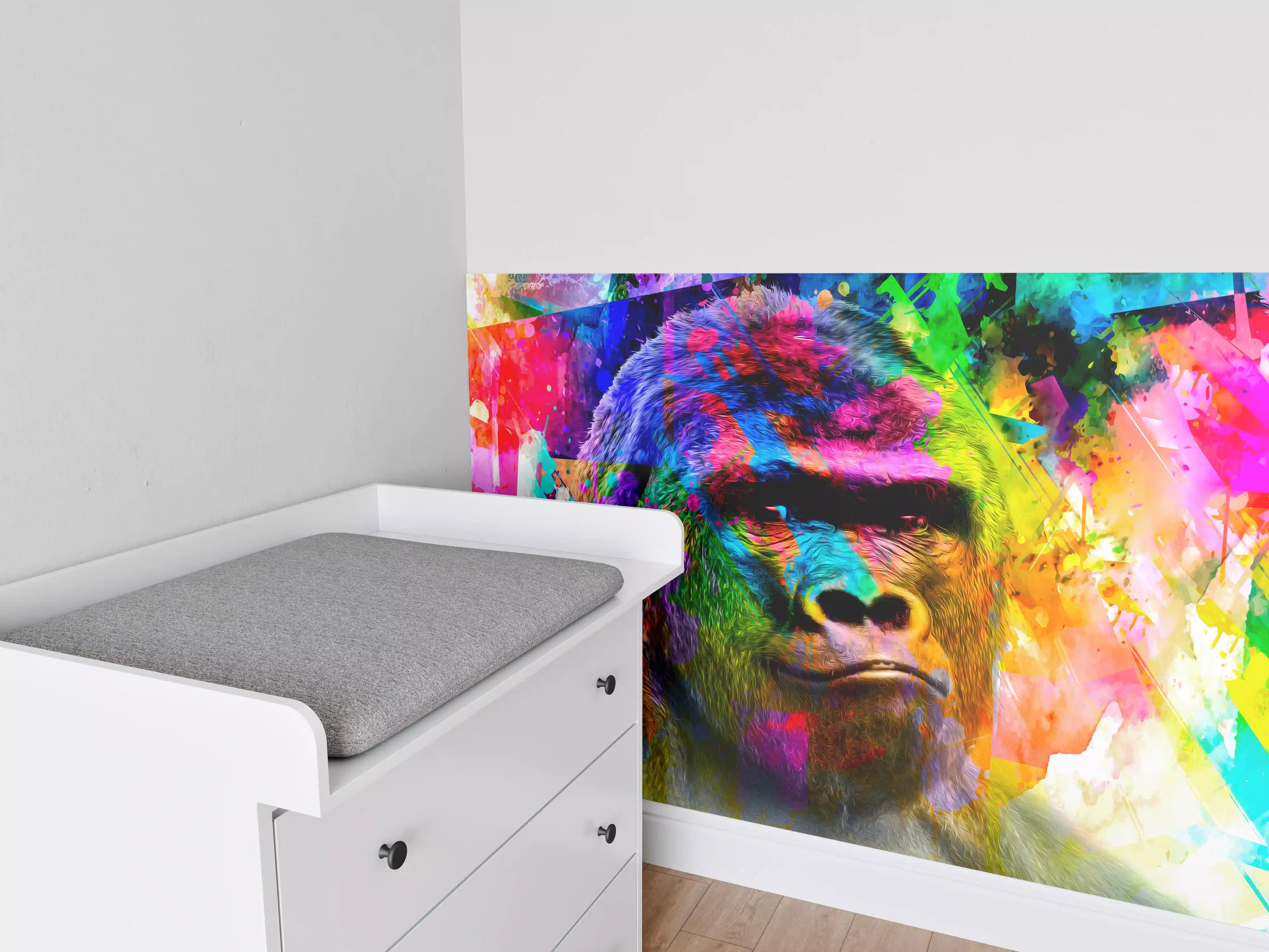 Babyzimmer Wandgestaltung - Bunter abstrakter Gorillakopf