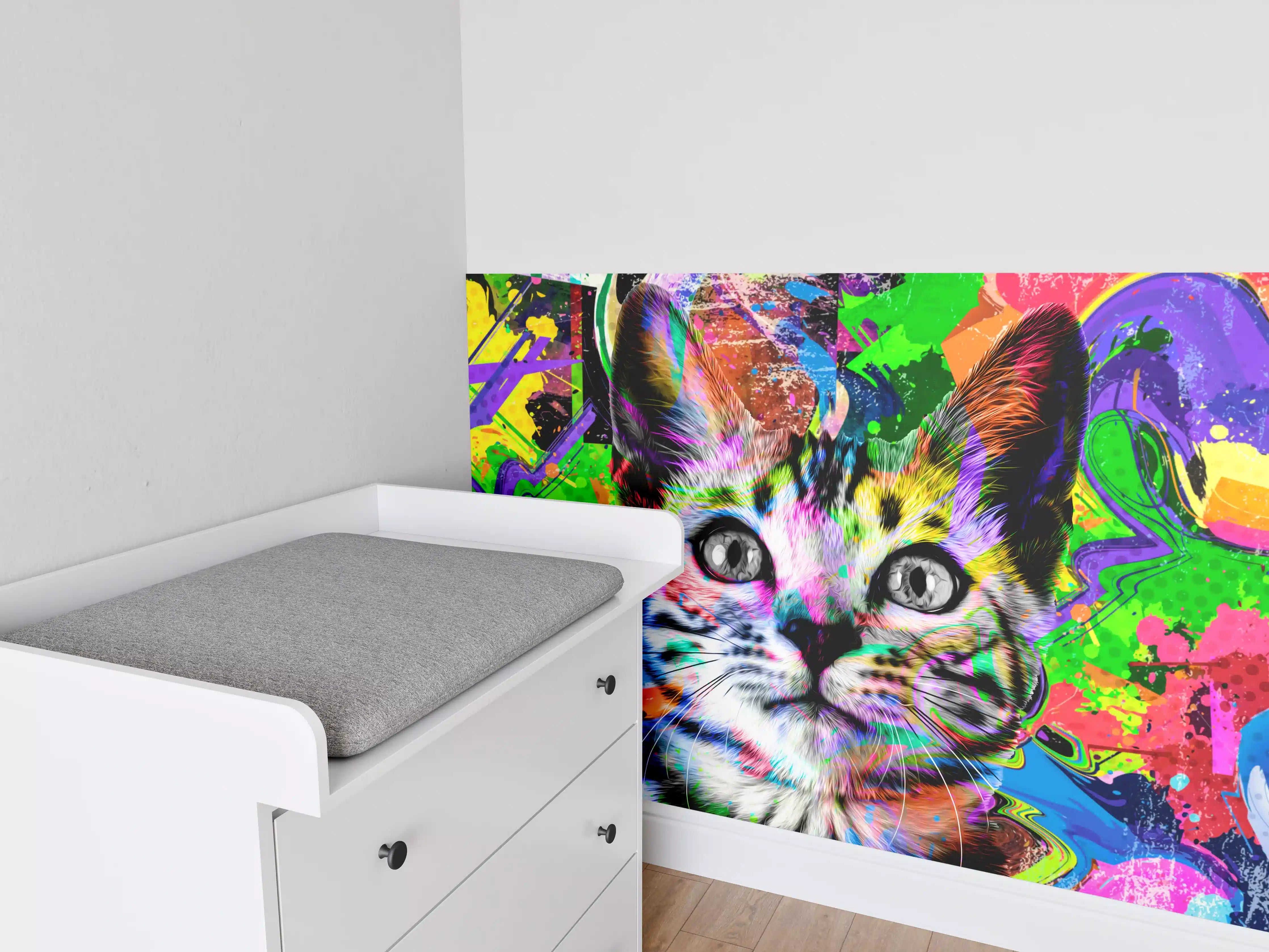 Babyzimmer Wandgestaltung - Bunter abstrakter Katzenkopf