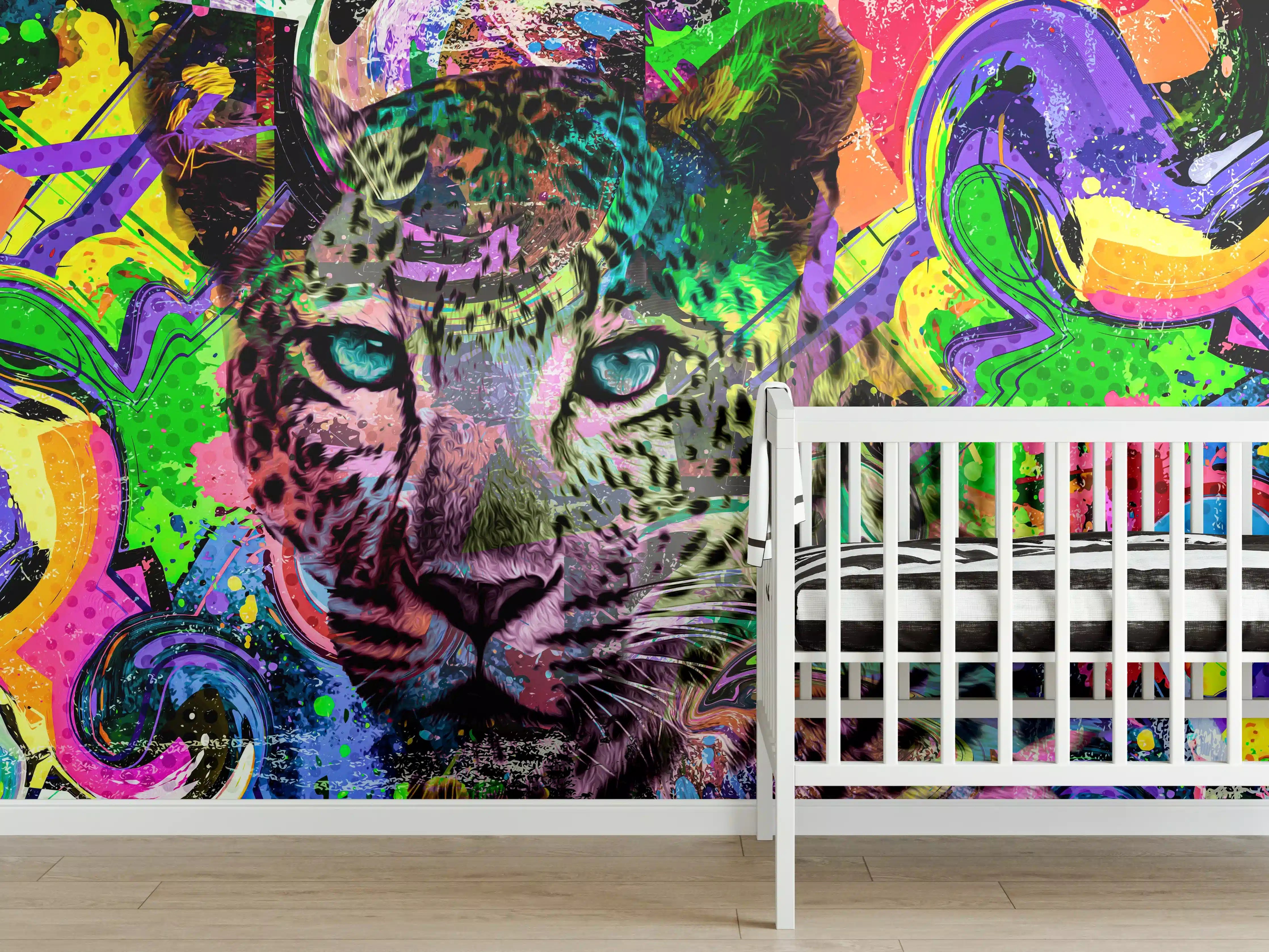 Babyzimmer Wandgestaltung - Bunter abstrakter Leopardenkopf