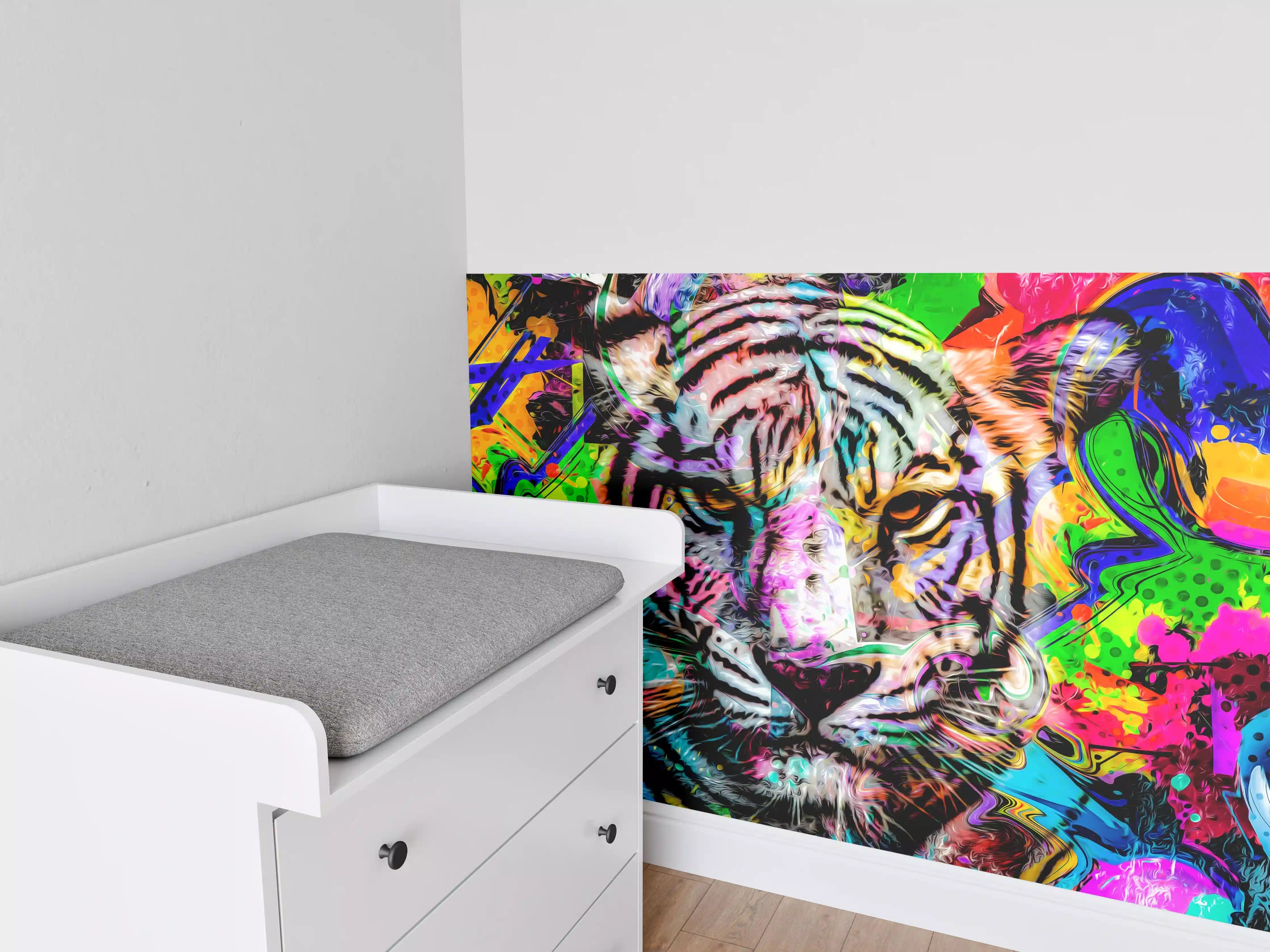 Babyzimmer Wandgestaltung - Bunter abstrakter Tigerkopf
