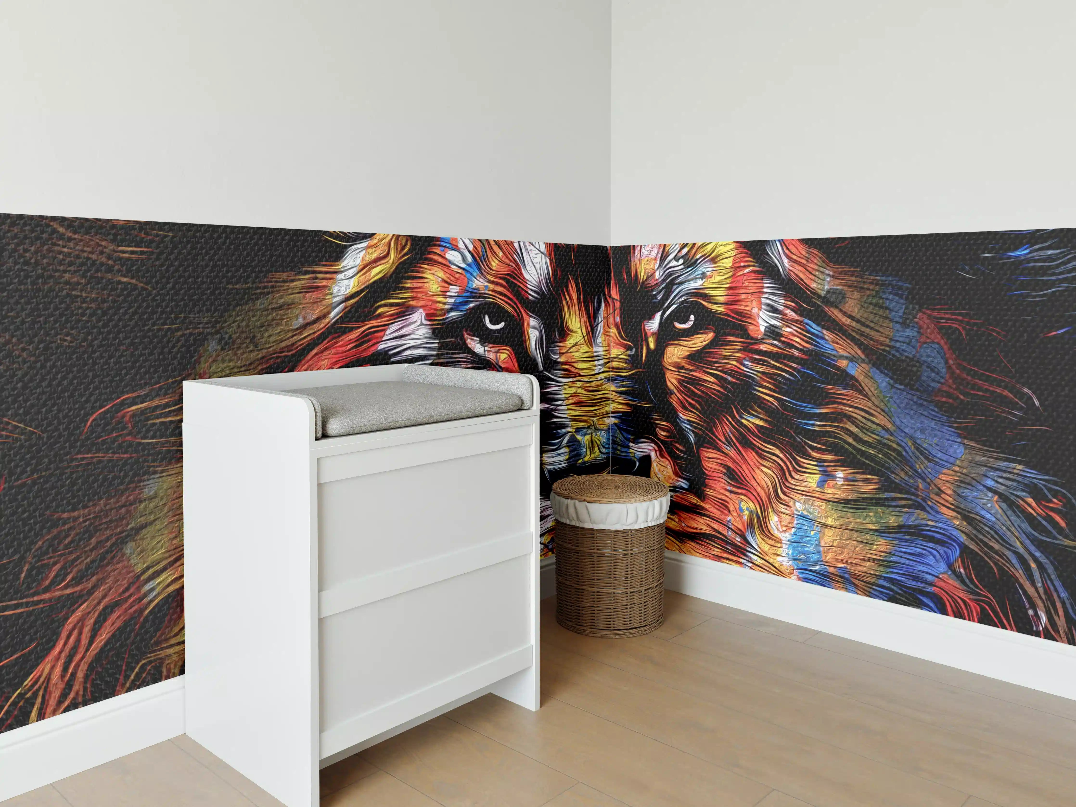 Babyzimmer Wandgestaltung - Bunter mächtiger Löwenkopf