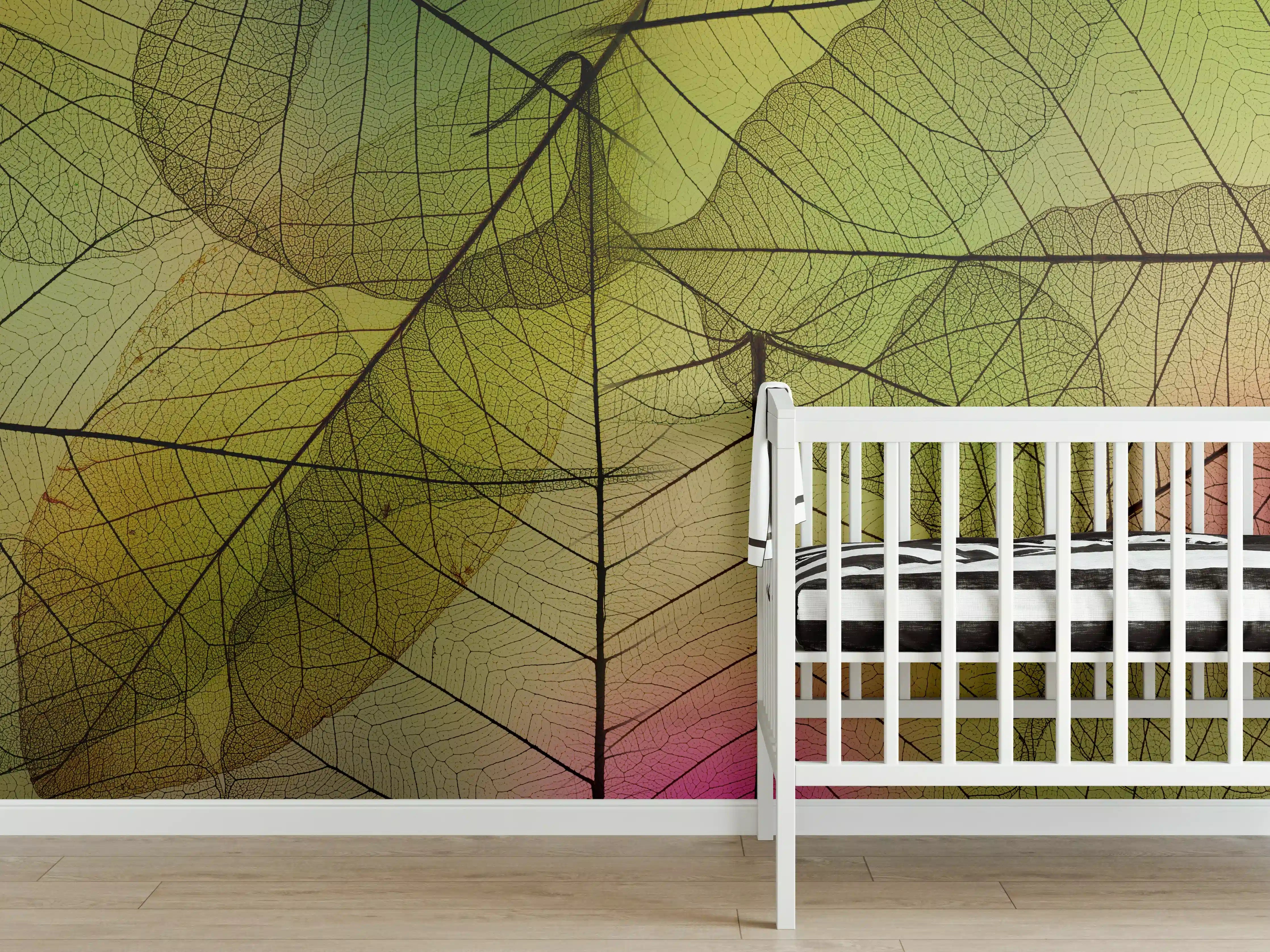 Babyzimmer Wandgestaltung - Buntes Blattadern Makrofoto