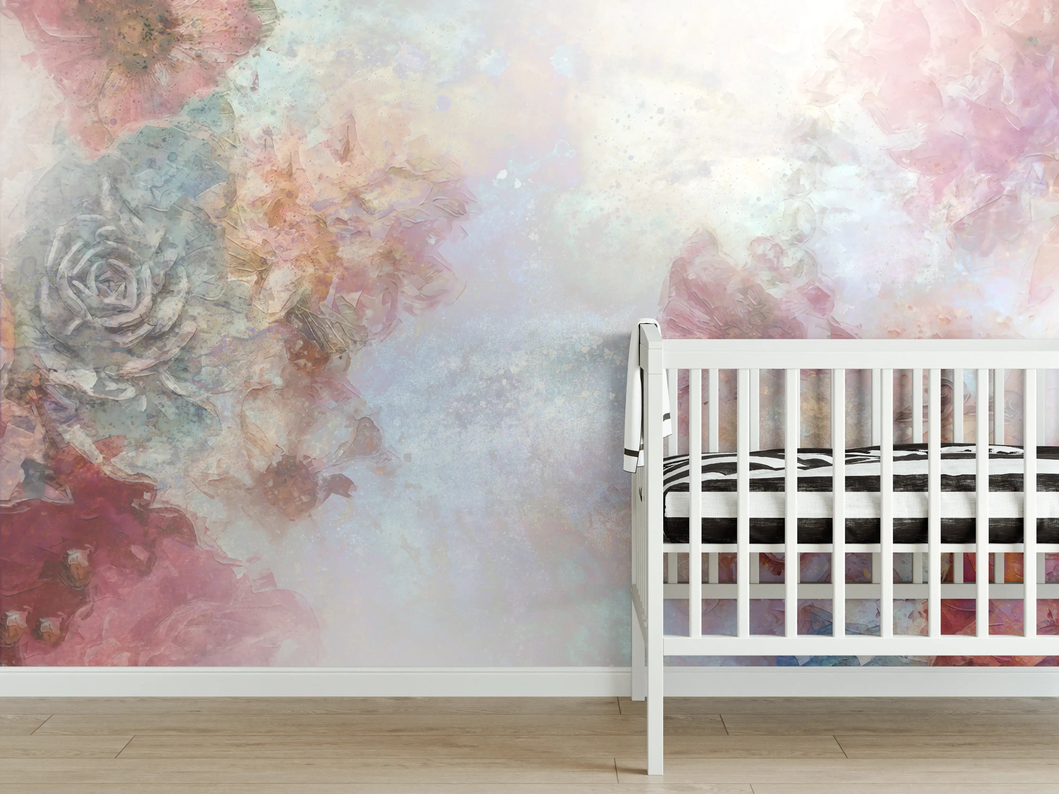 Babyzimmer Wandgestaltung - Buntes Blumen Portrait