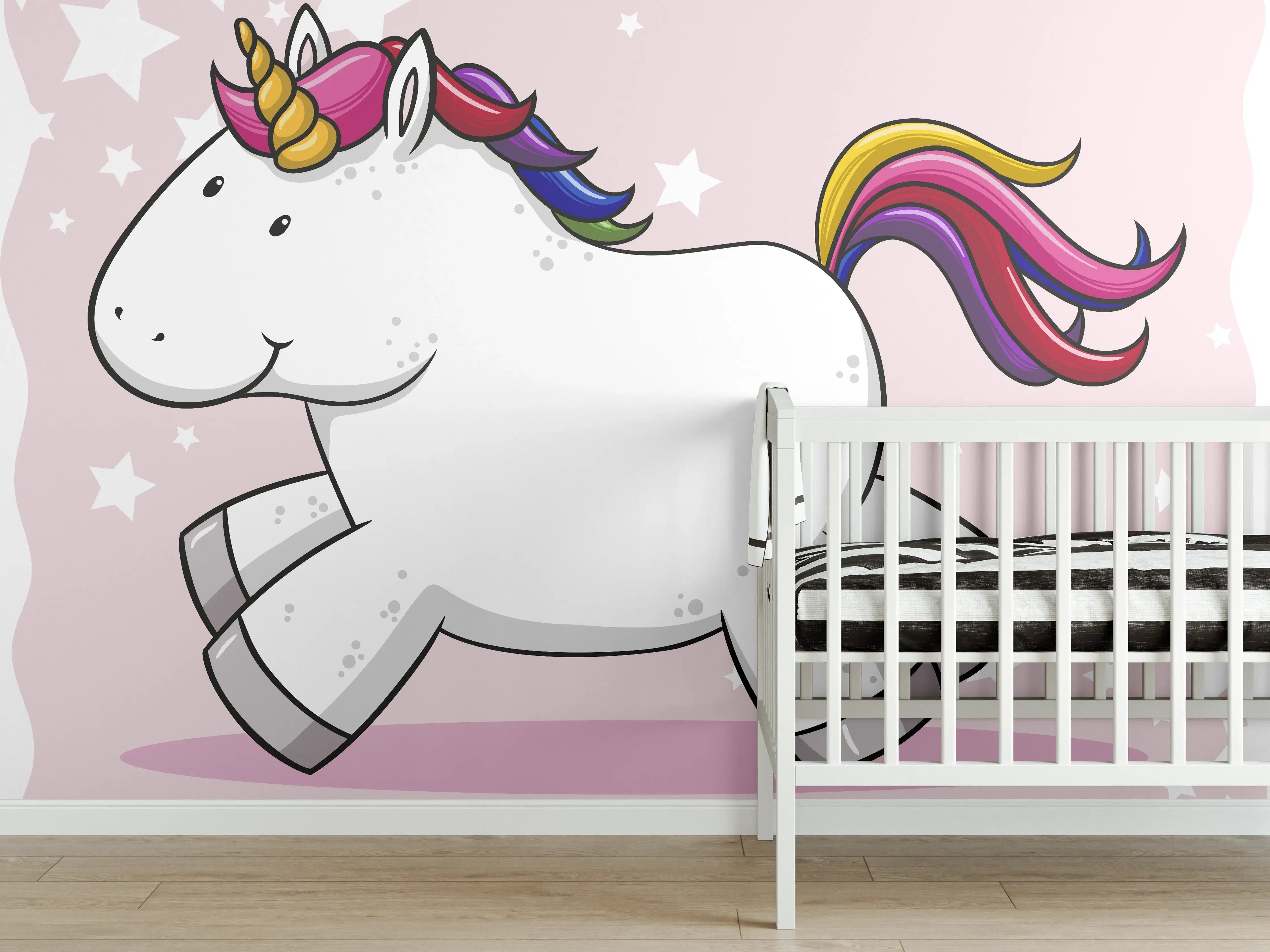 Babyzimmer Wandgestaltung - Buntes Einhorn Plüschtier Design