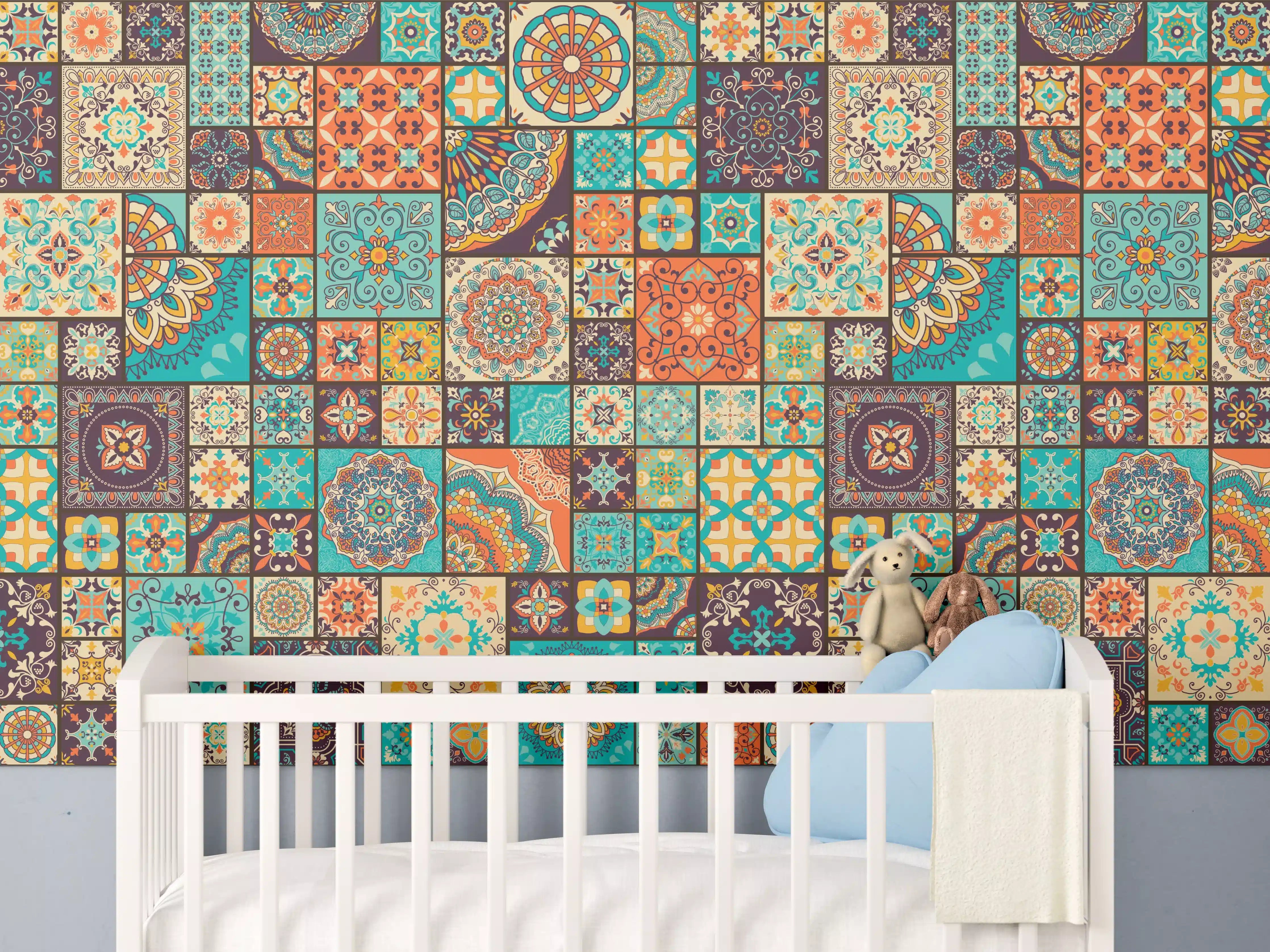 Babyzimmer Wandgestaltung - Buntes Ethno-Muster