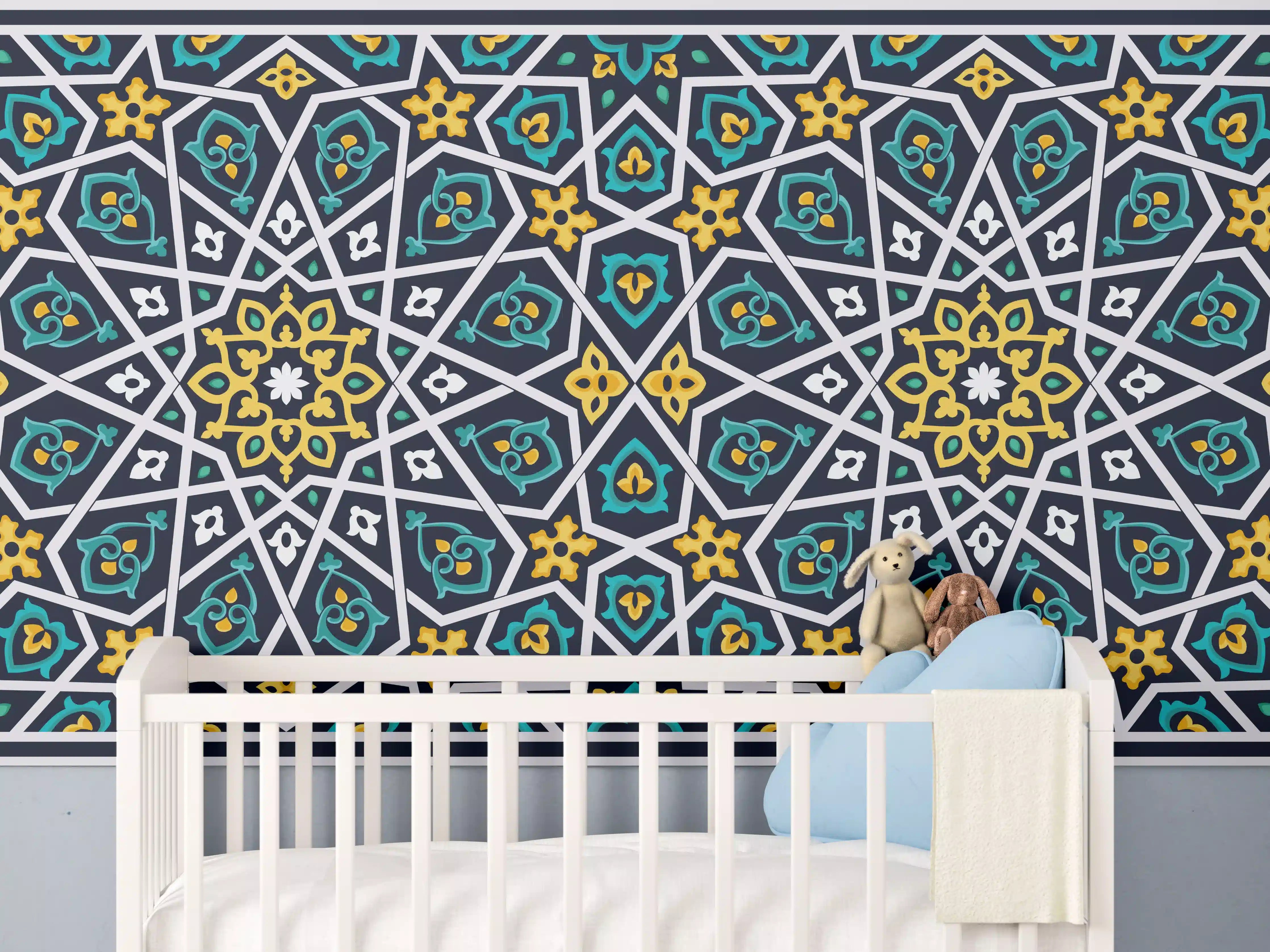Babyzimmer Wandgestaltung - Buntes Ethno-Muster Design