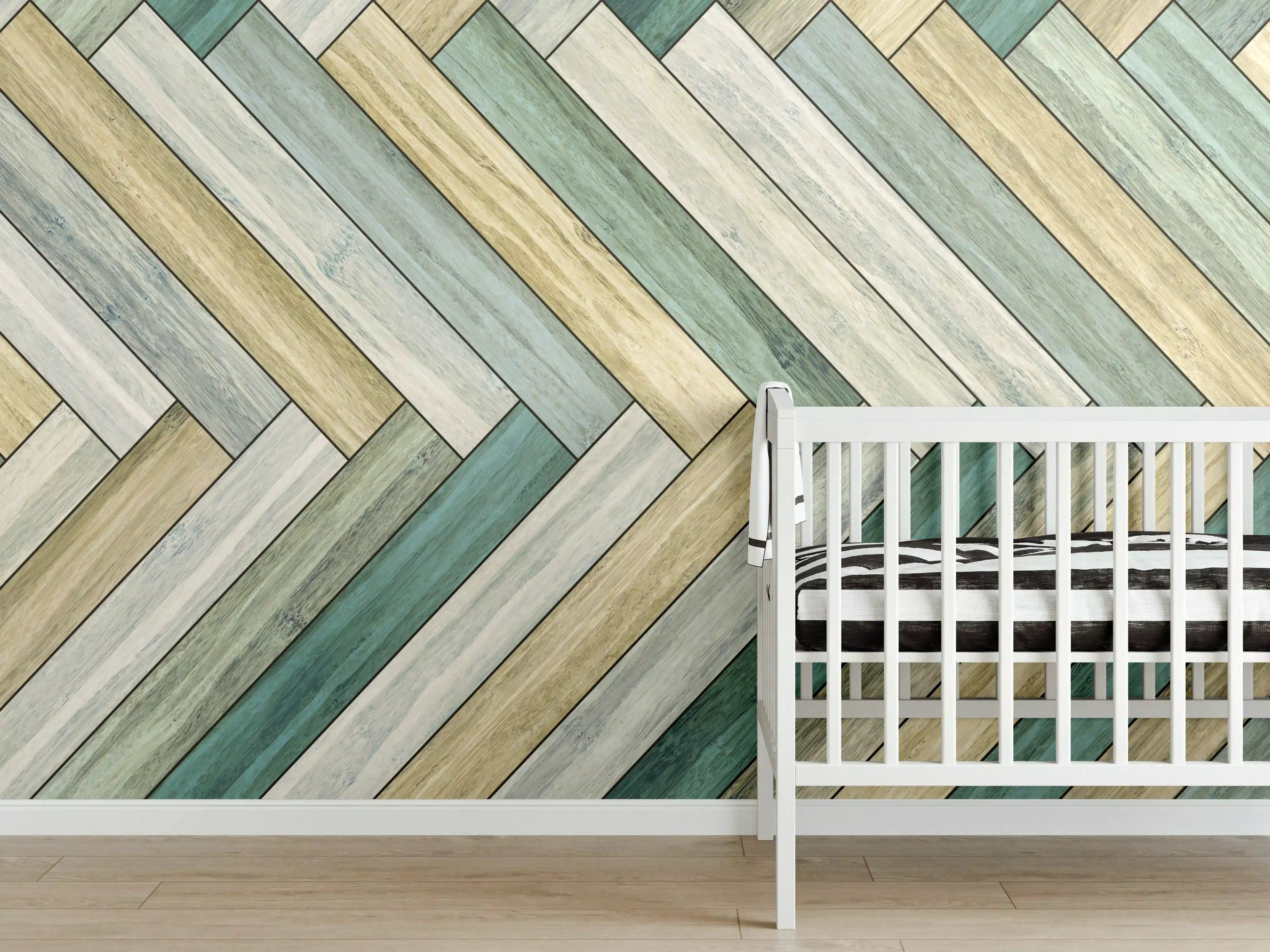 Babyzimmer Wandgestaltung - Buntes Fischgrät-Parkett