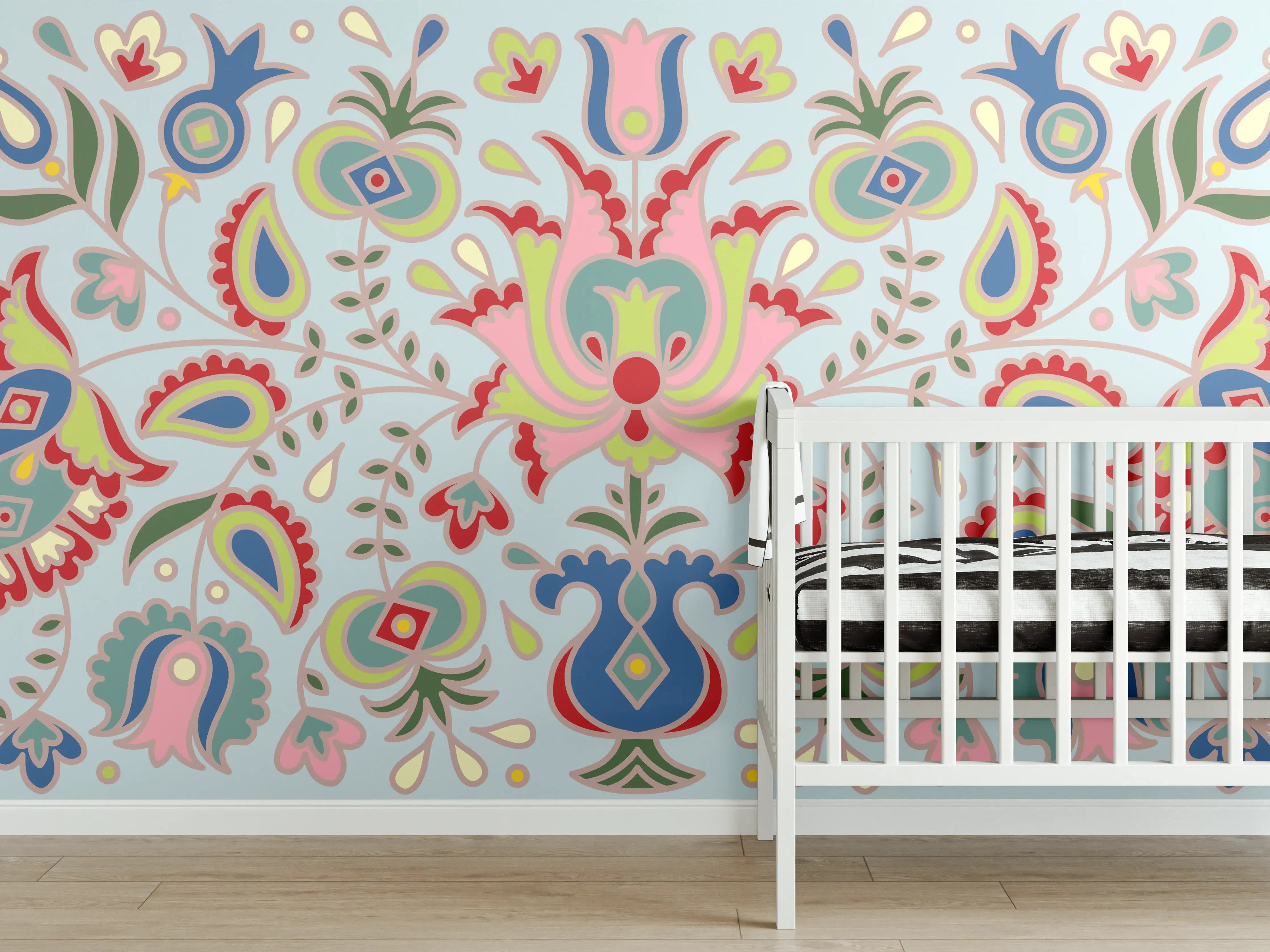 Babyzimmer Wandgestaltung - Buntes Floral-Print-Muster