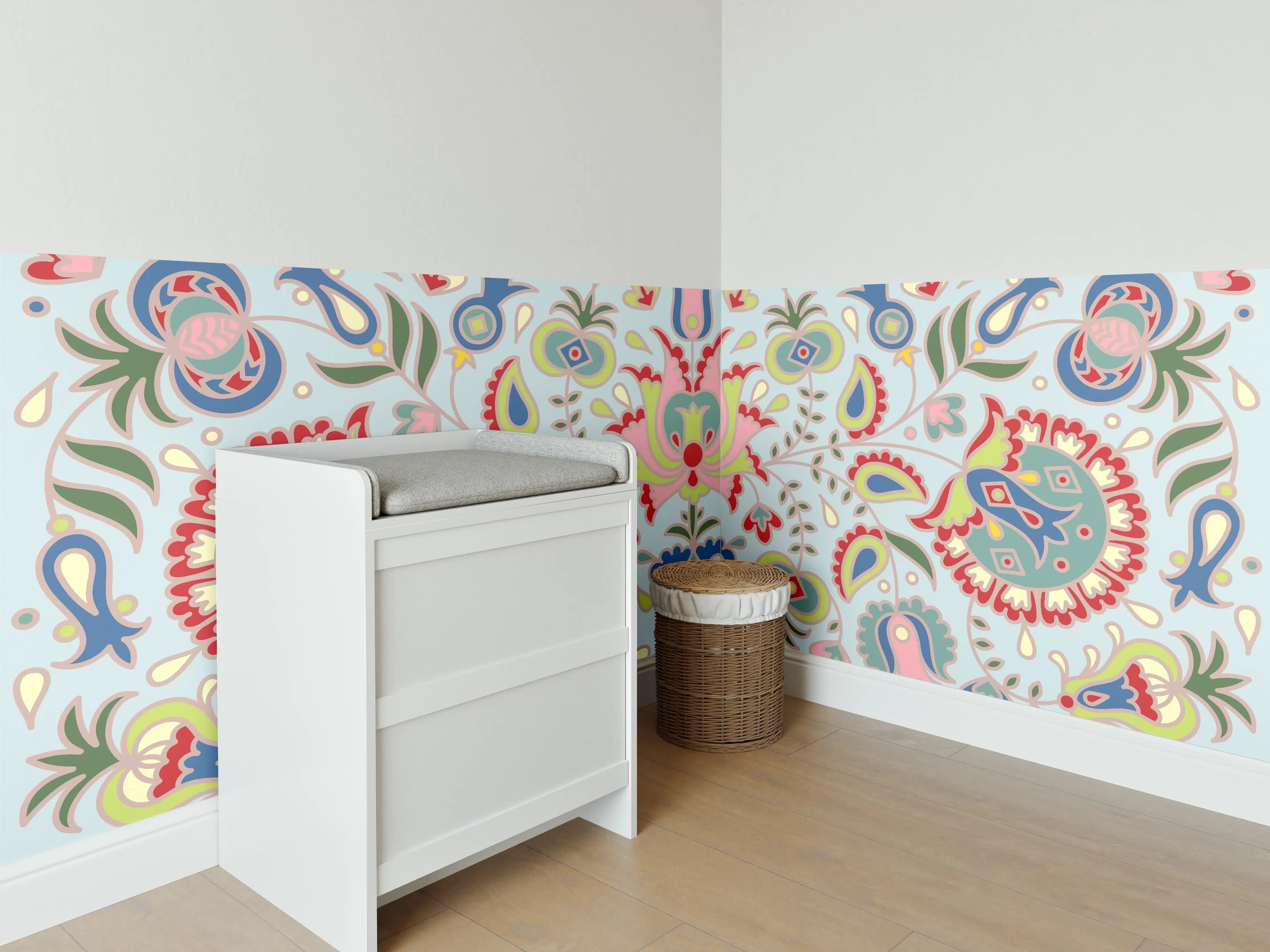Babyzimmer Wandgestaltung - Buntes Floral-Print-Muster