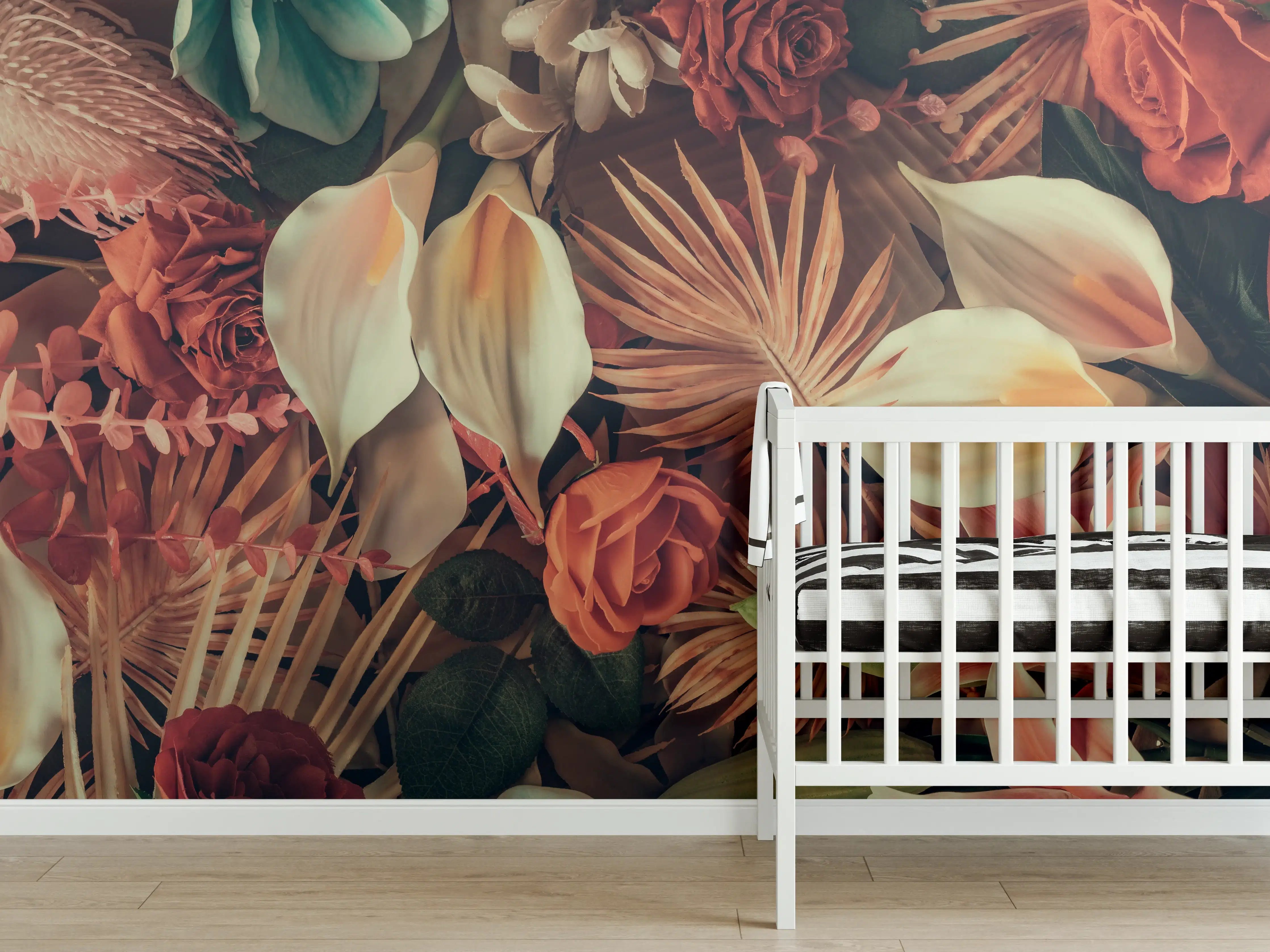 Babyzimmer Wandgestaltung - Buntes Frühlingsblumen Muster