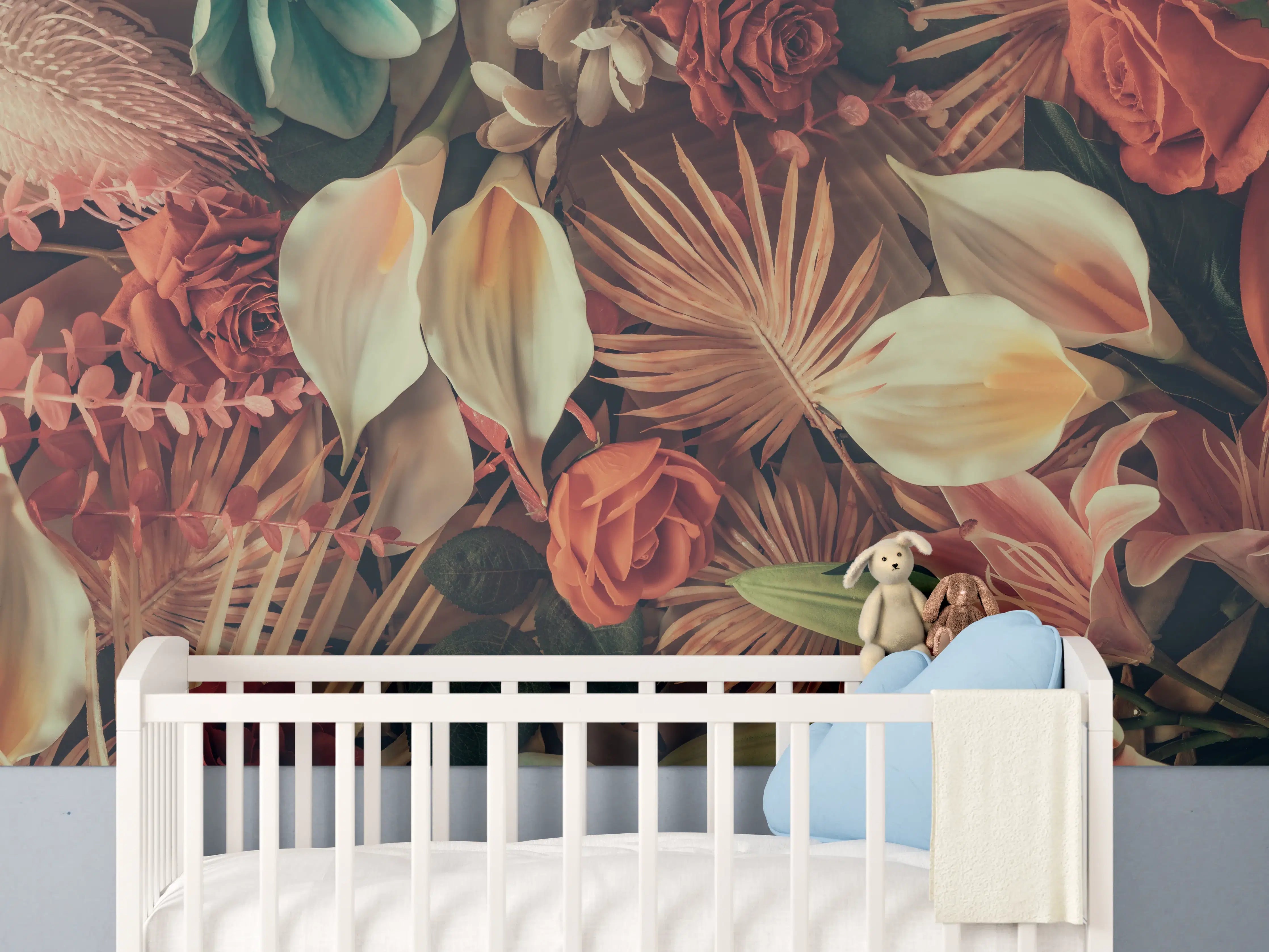 Babyzimmer Wandgestaltung - Buntes Frühlingsblumen Muster
