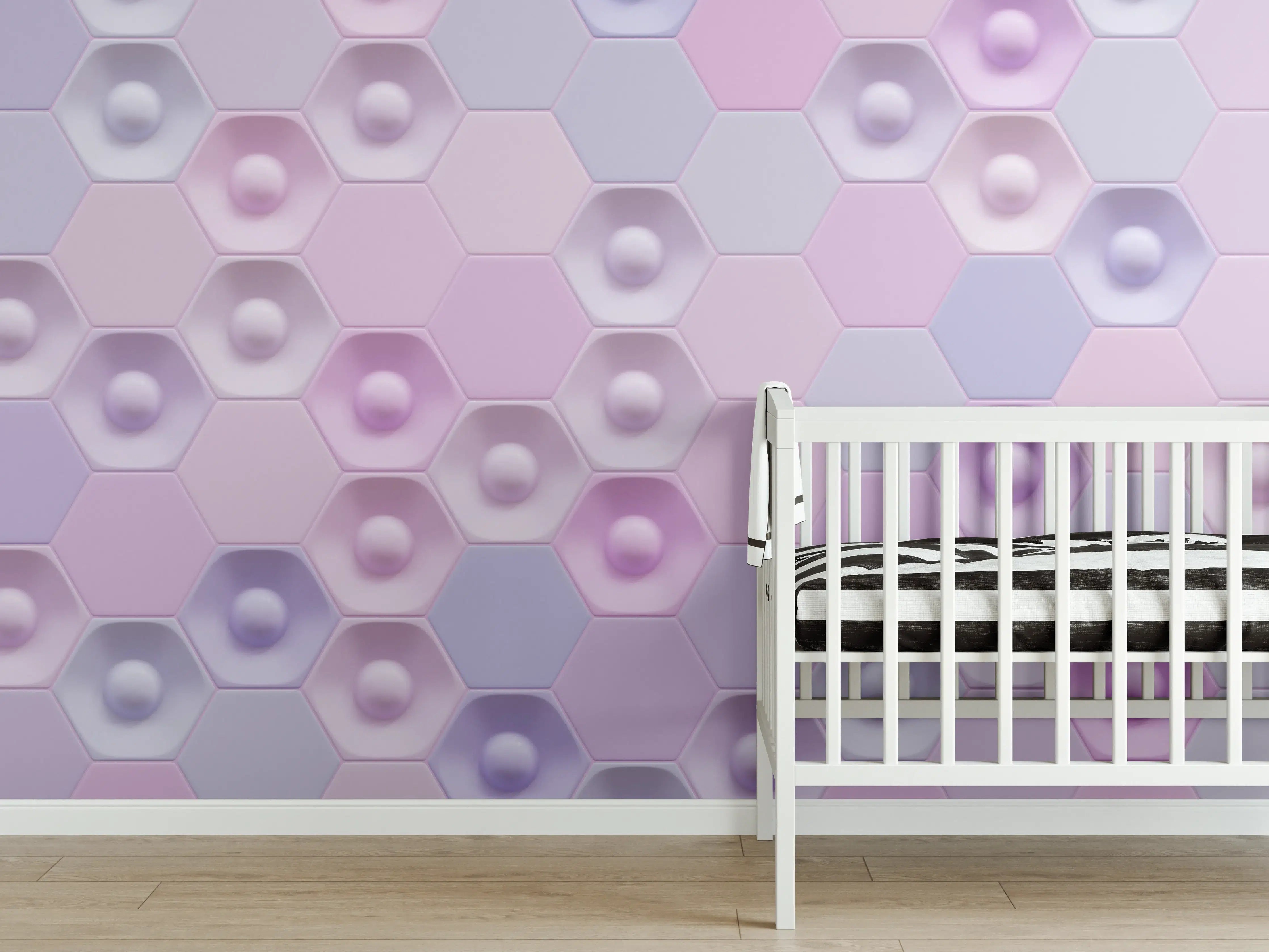 Babyzimmer Wandgestaltung - Buntes Hexagon-Muster 3D