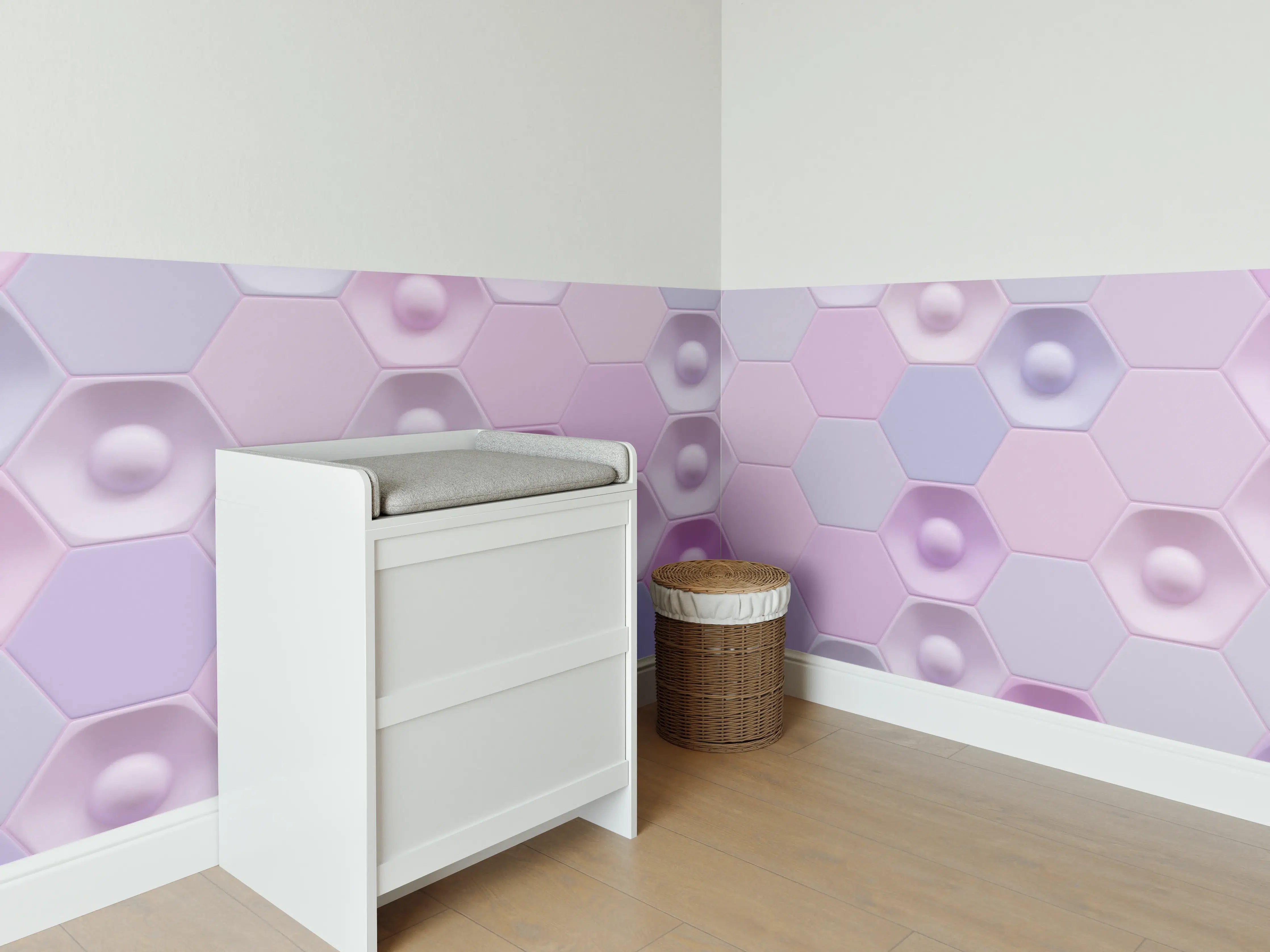 Babyzimmer Wandgestaltung - Buntes Hexagon-Muster 3D