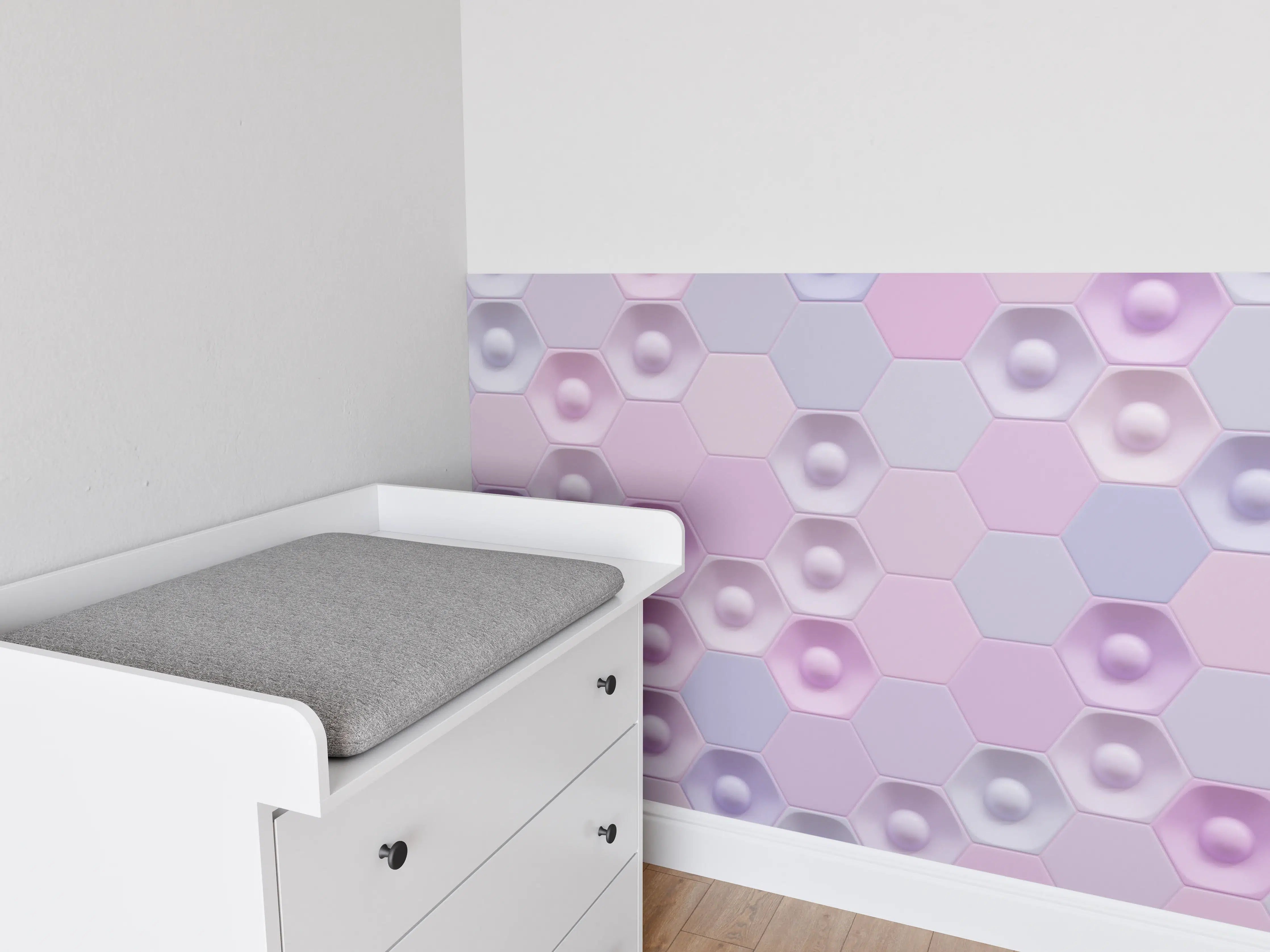 Babyzimmer Wandgestaltung - Buntes Hexagon-Muster 3D