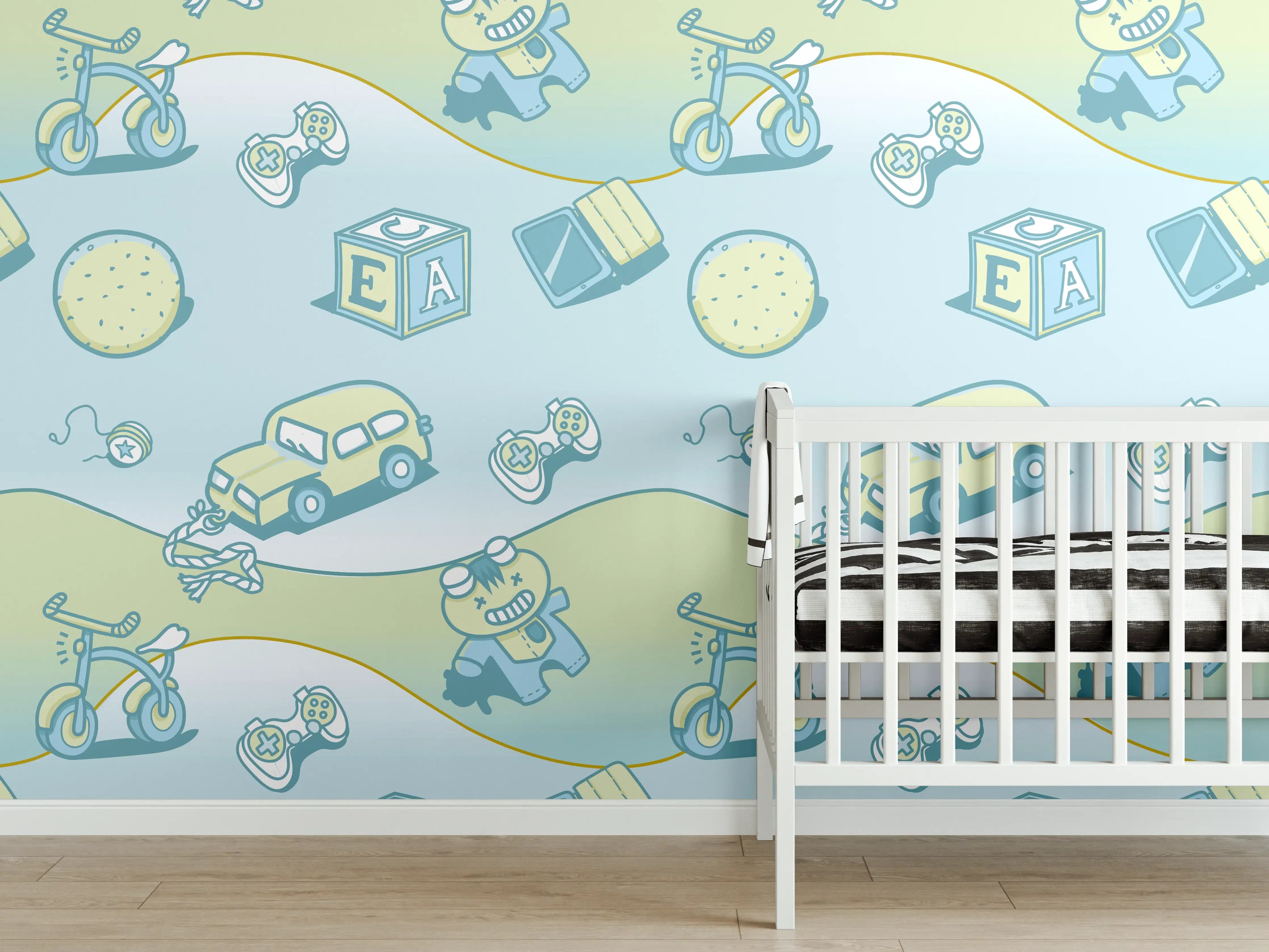 Babyzimmer Wandgestaltung - Buntes Kinder-Verkehrsmuster