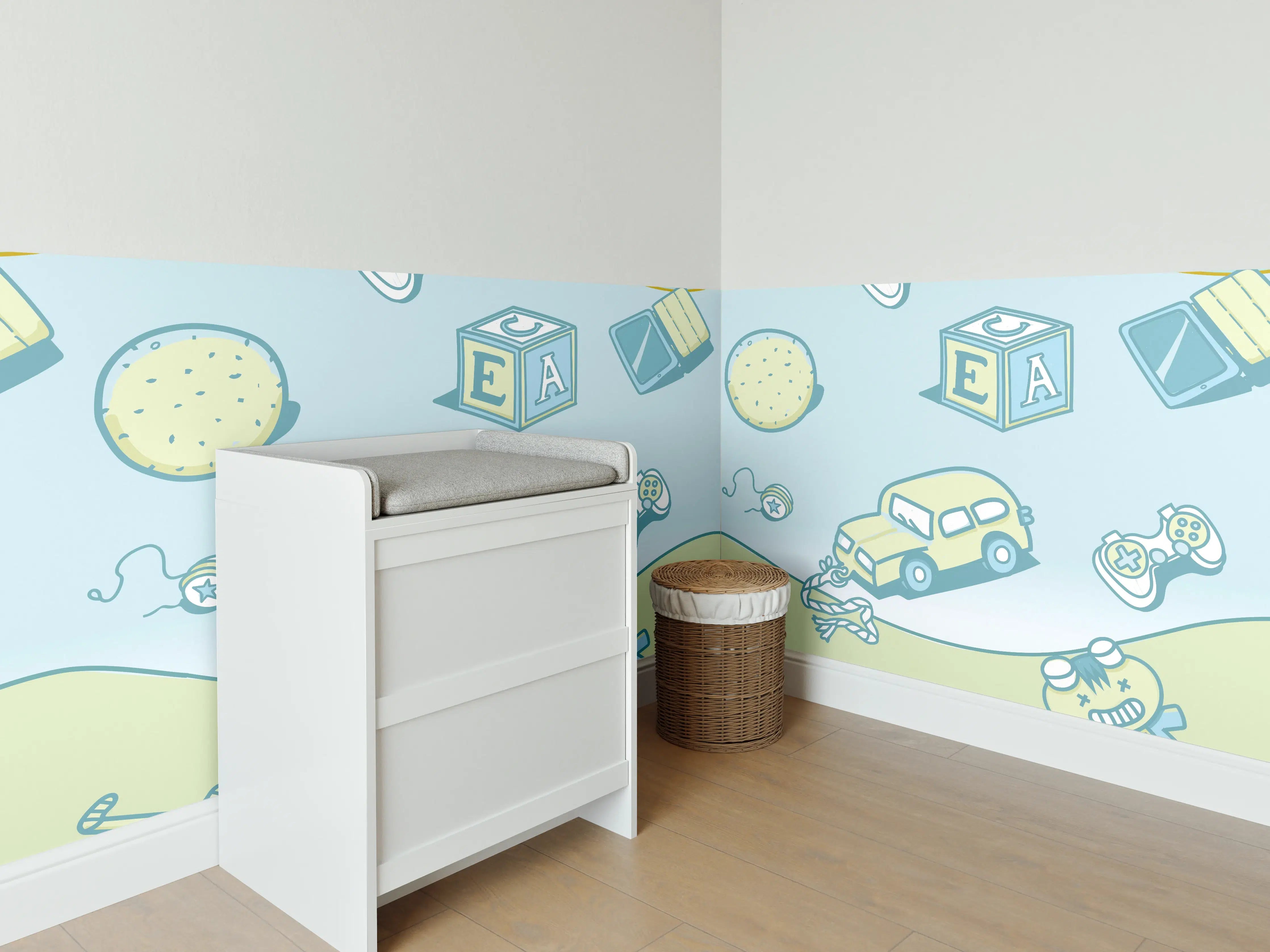 Babyzimmer Wandgestaltung - Buntes Kinder-Verkehrsmuster
