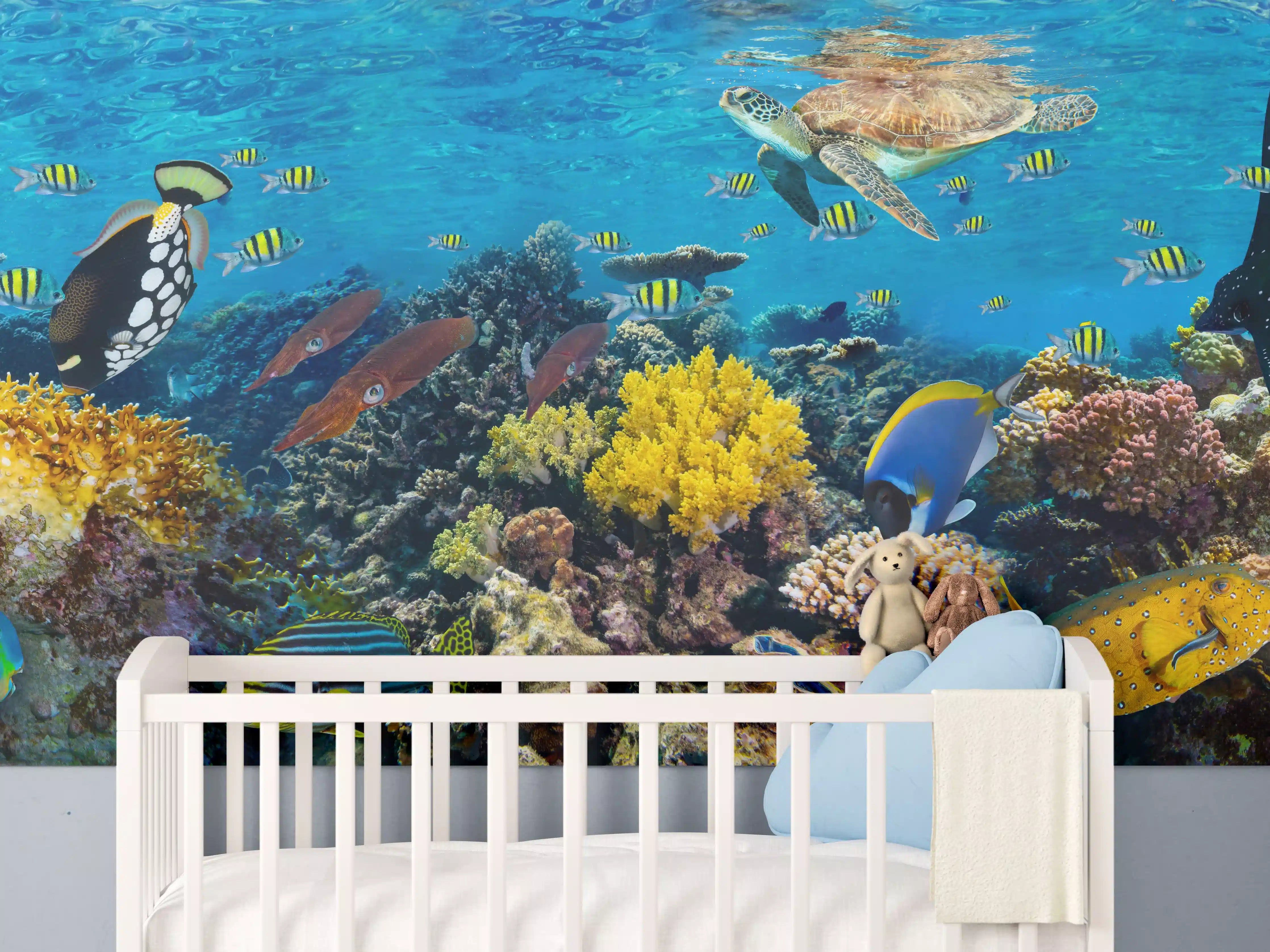 Babyzimmer Wandgestaltung - Buntes Korallenriff Panorama
