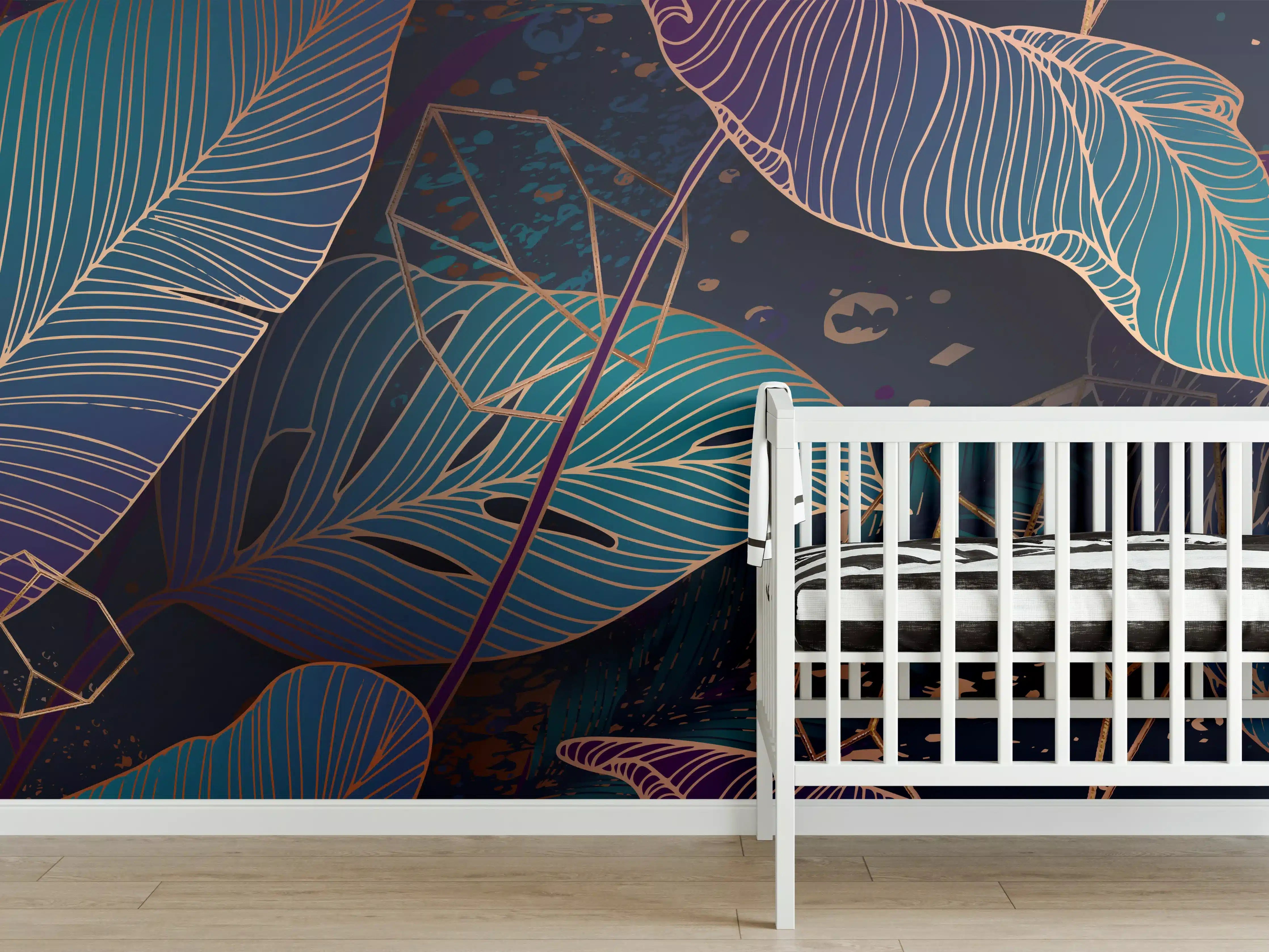 Babyzimmer Wandgestaltung - Buntes Laubmuster Nacht