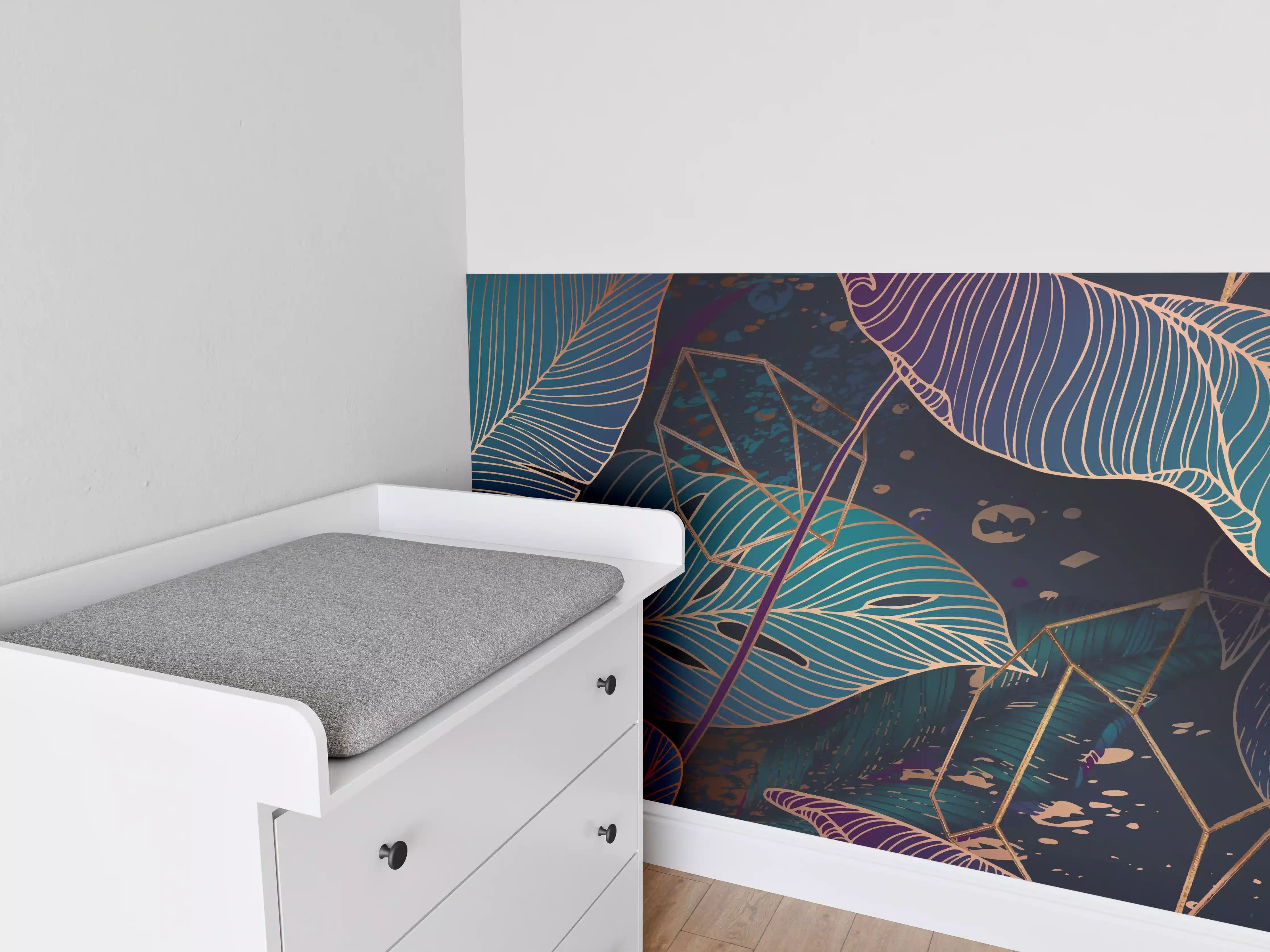 Babyzimmer Wandgestaltung - Buntes Laubmuster Nacht