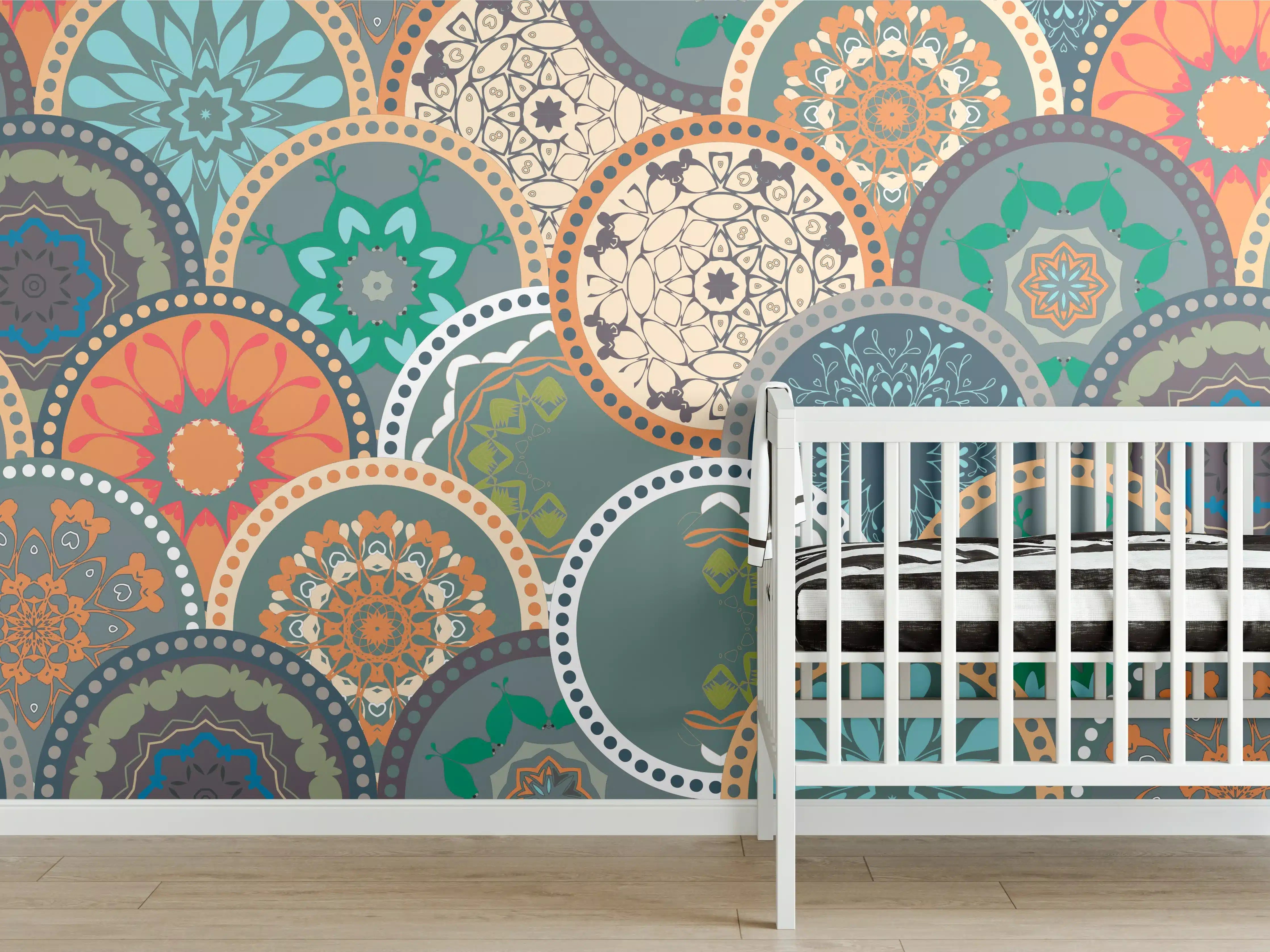 Babyzimmer Wandgestaltung - Buntes Muster Mandala Design