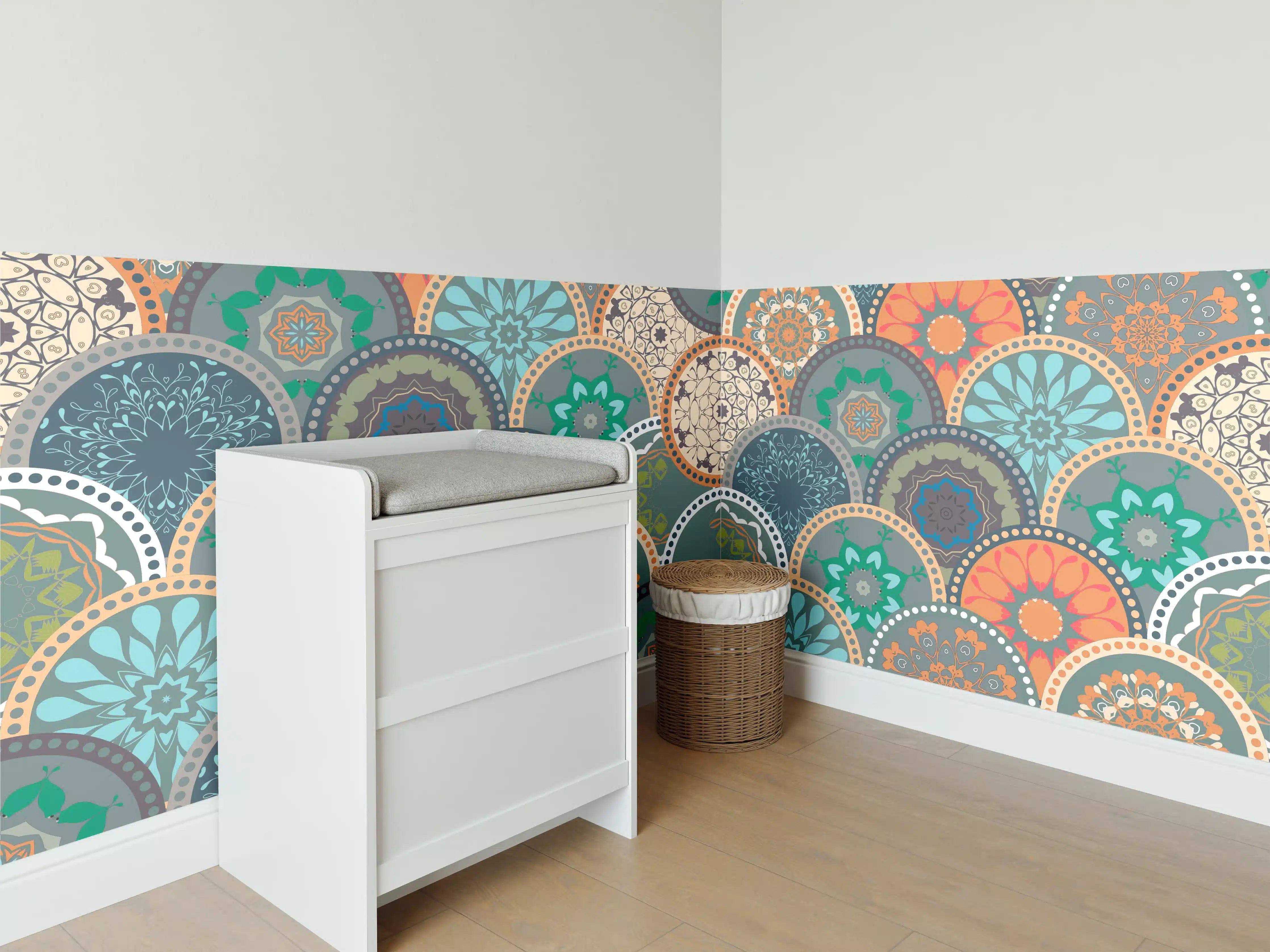 Babyzimmer Wandgestaltung - Buntes Muster Mandala Design