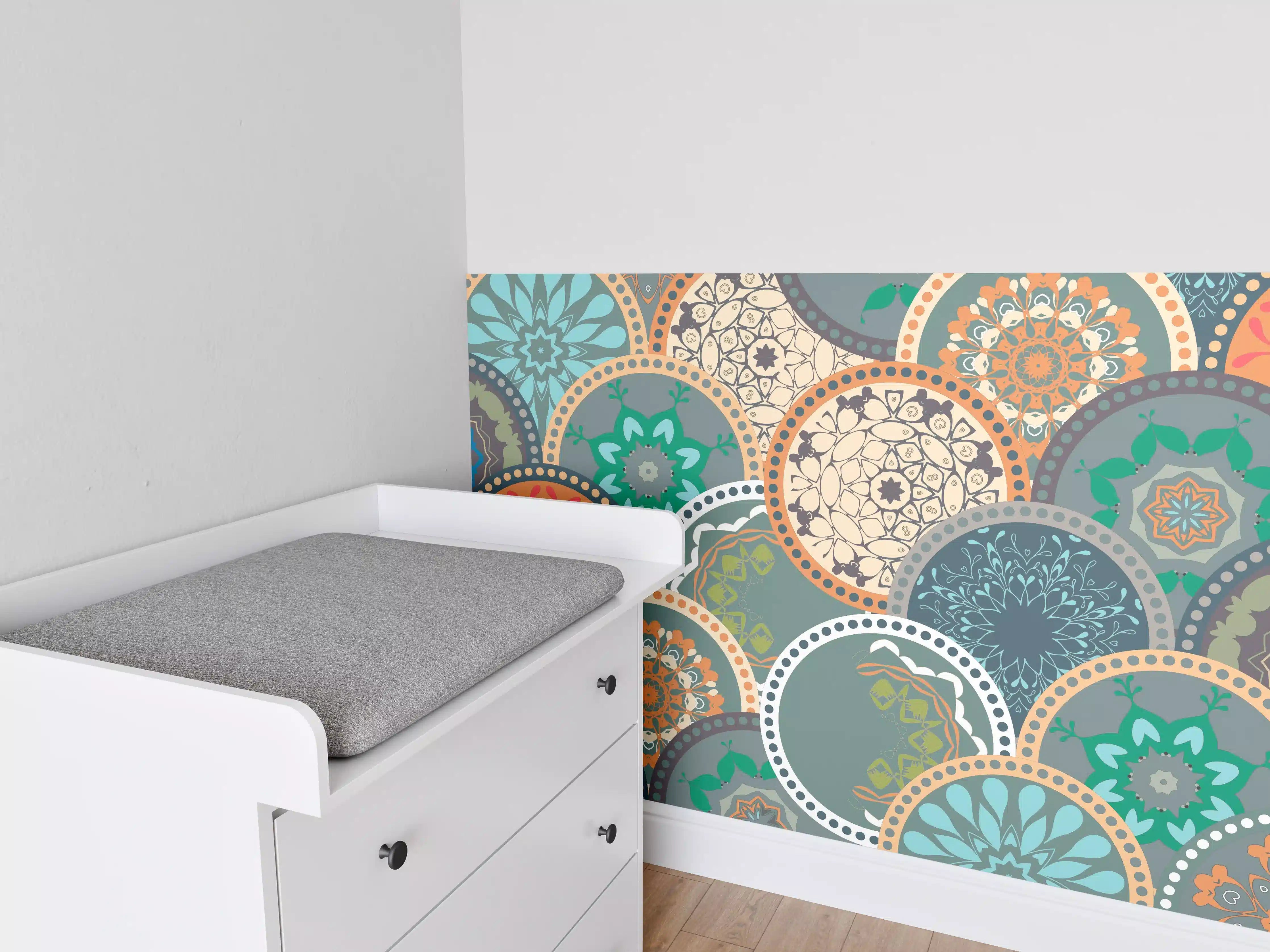 Babyzimmer Wandgestaltung - Buntes Muster Mandala Design