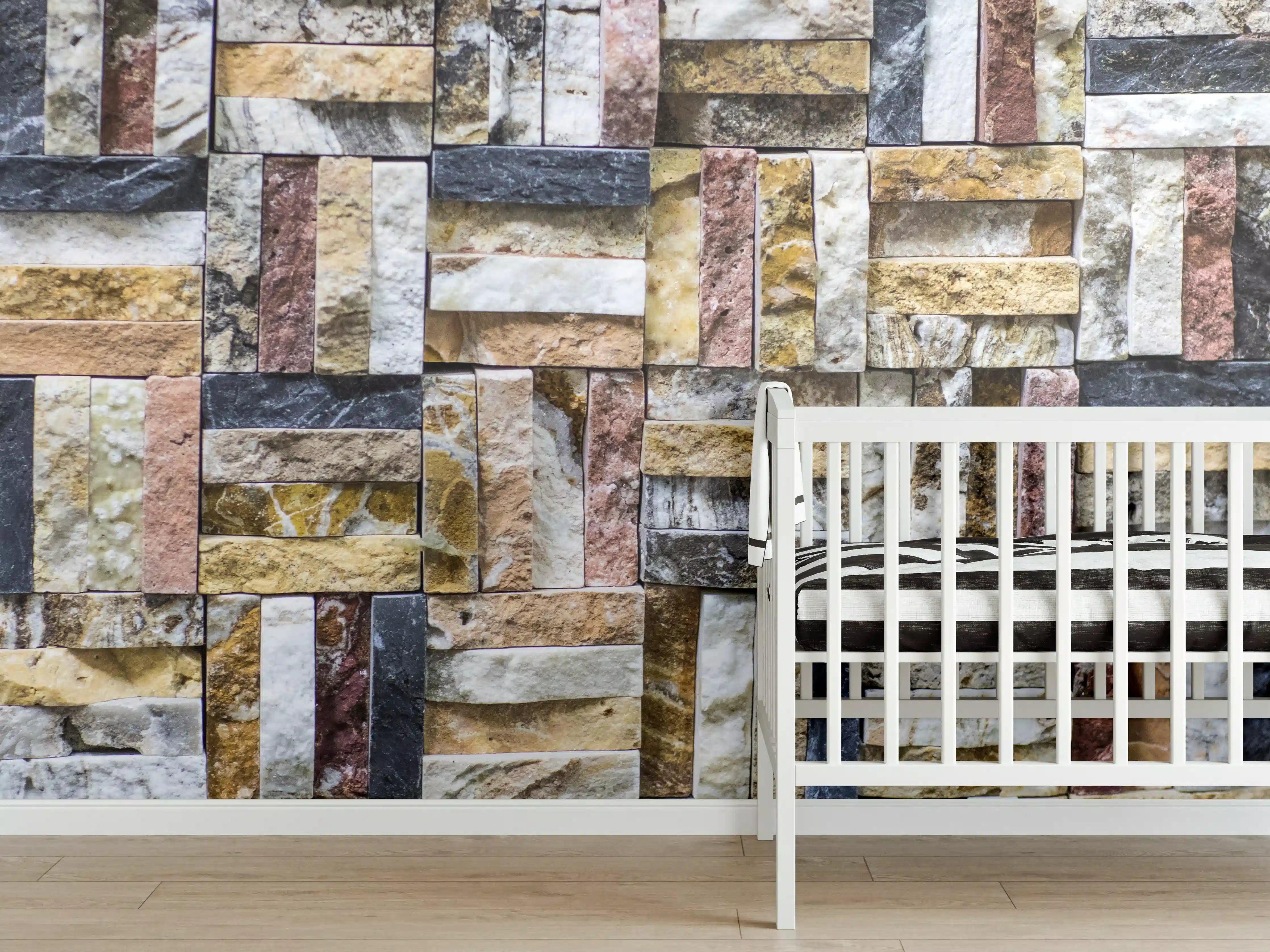 Babyzimmer Wandgestaltung - Buntes Naturstein Mosaik