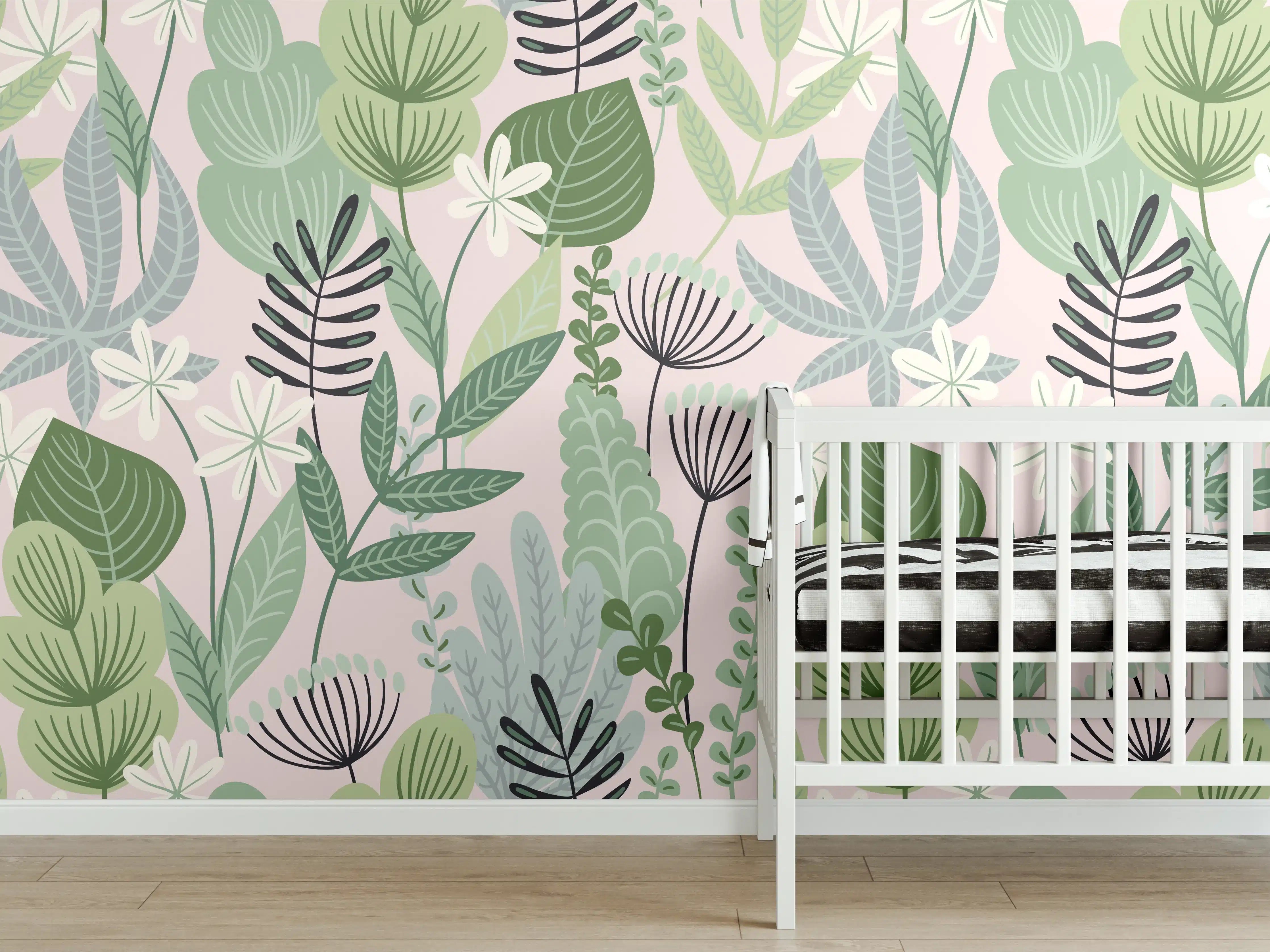 Babyzimmer Wandgestaltung - Buntes Pflanzenmuster