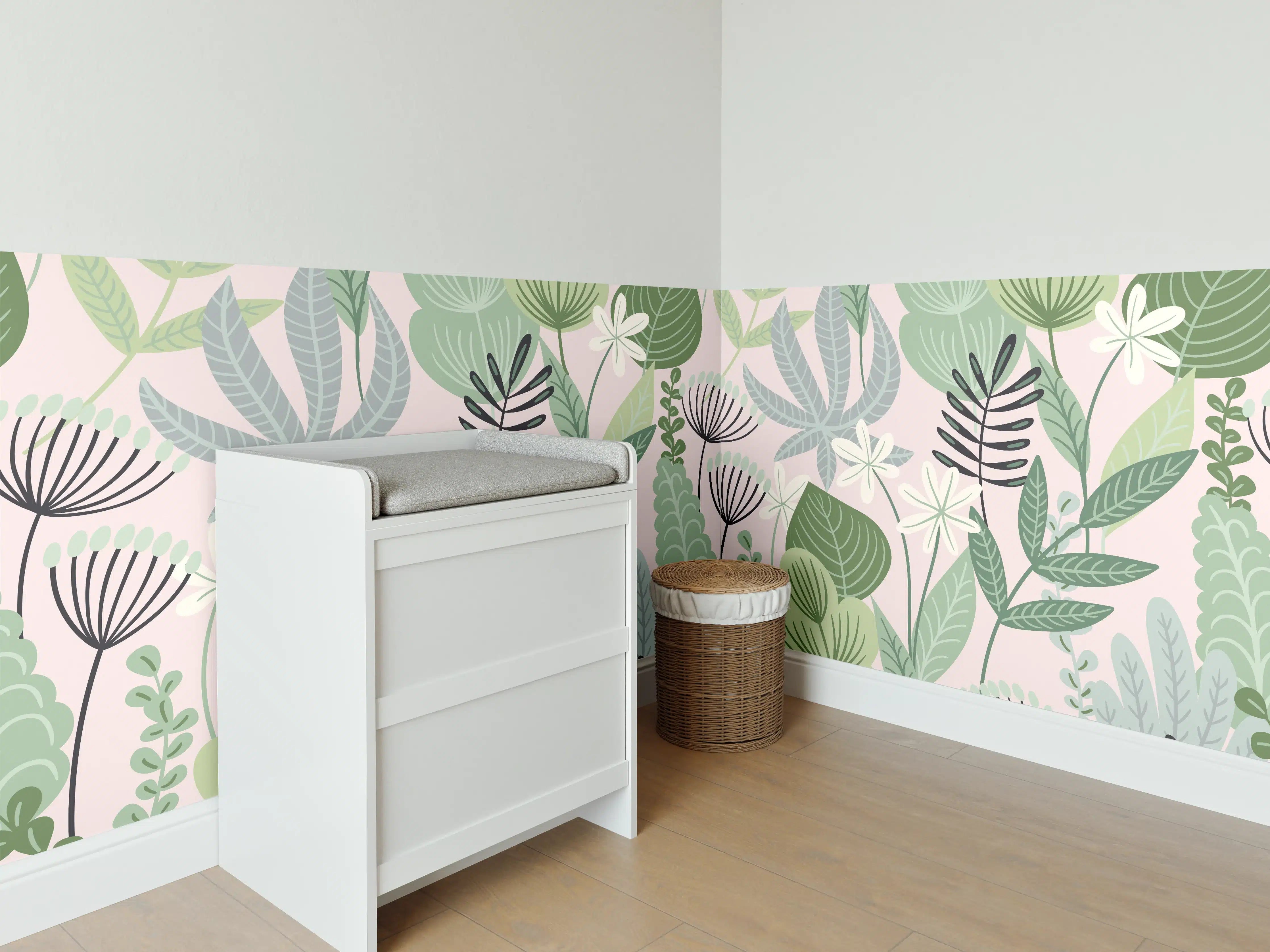 Babyzimmer Wandgestaltung - Buntes Pflanzenmuster