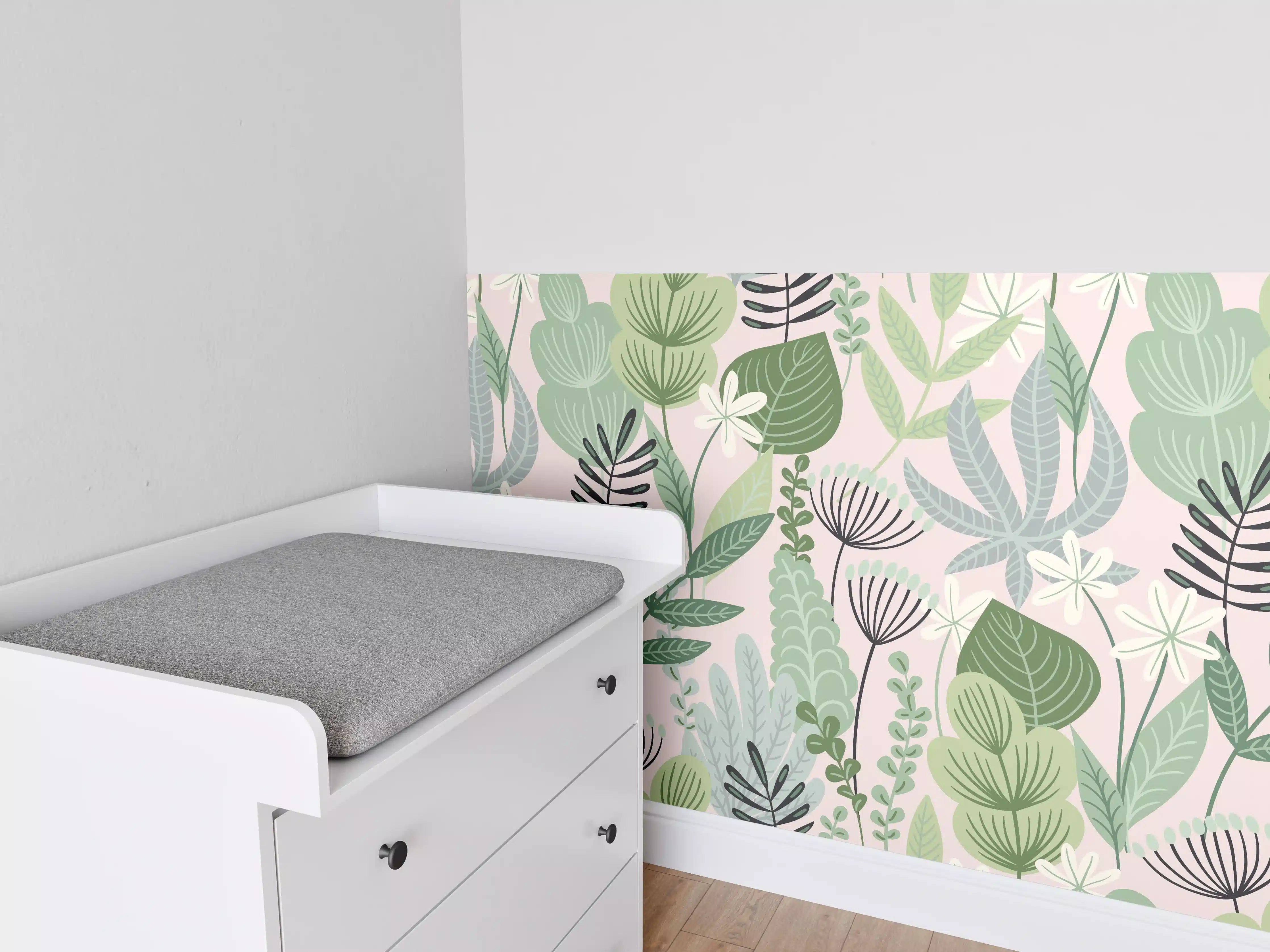 Babyzimmer Wandgestaltung - Buntes Pflanzenmuster