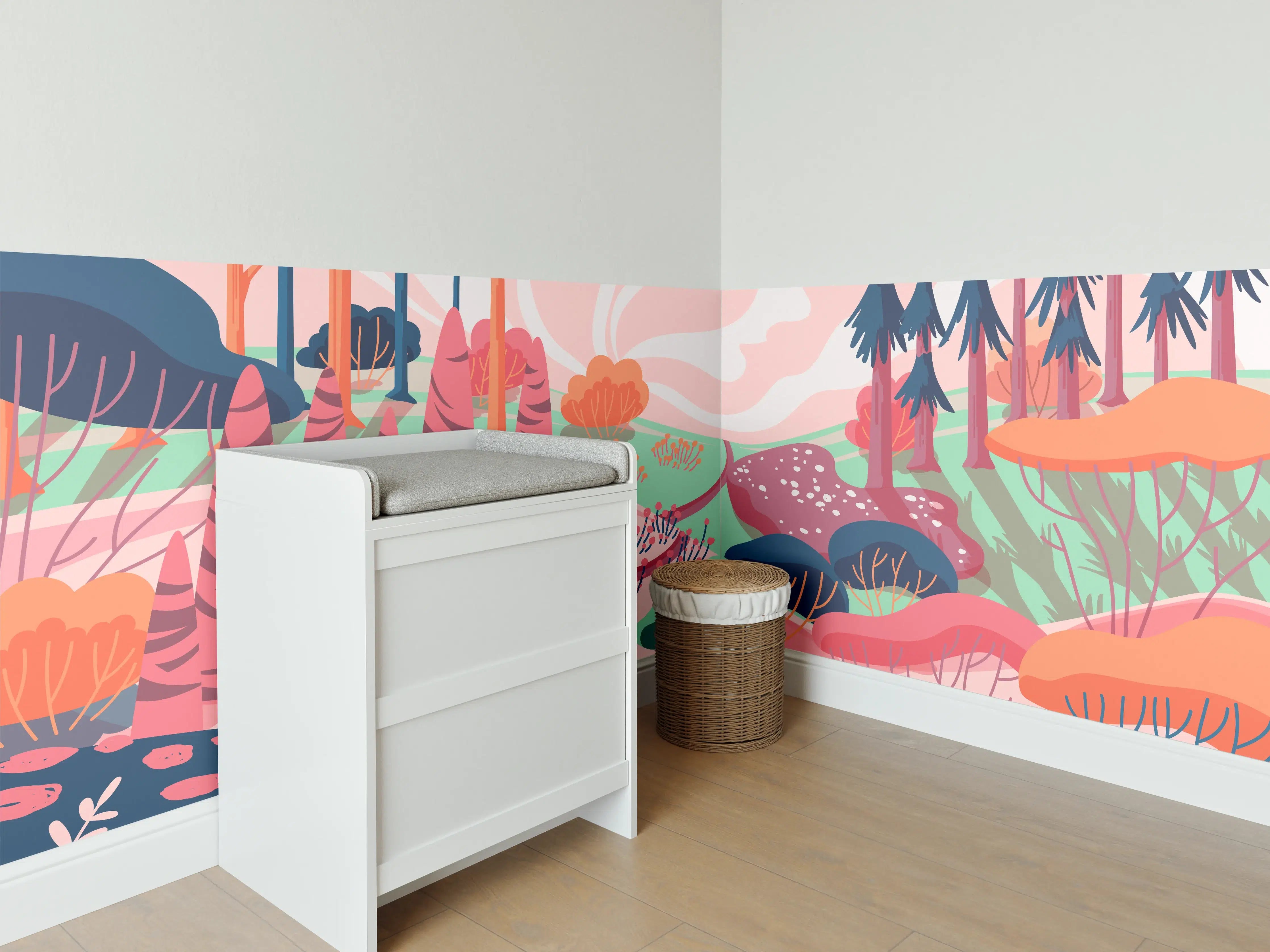 Babyzimmer Wandgestaltung - Buntes Waldlandschaft Illustration