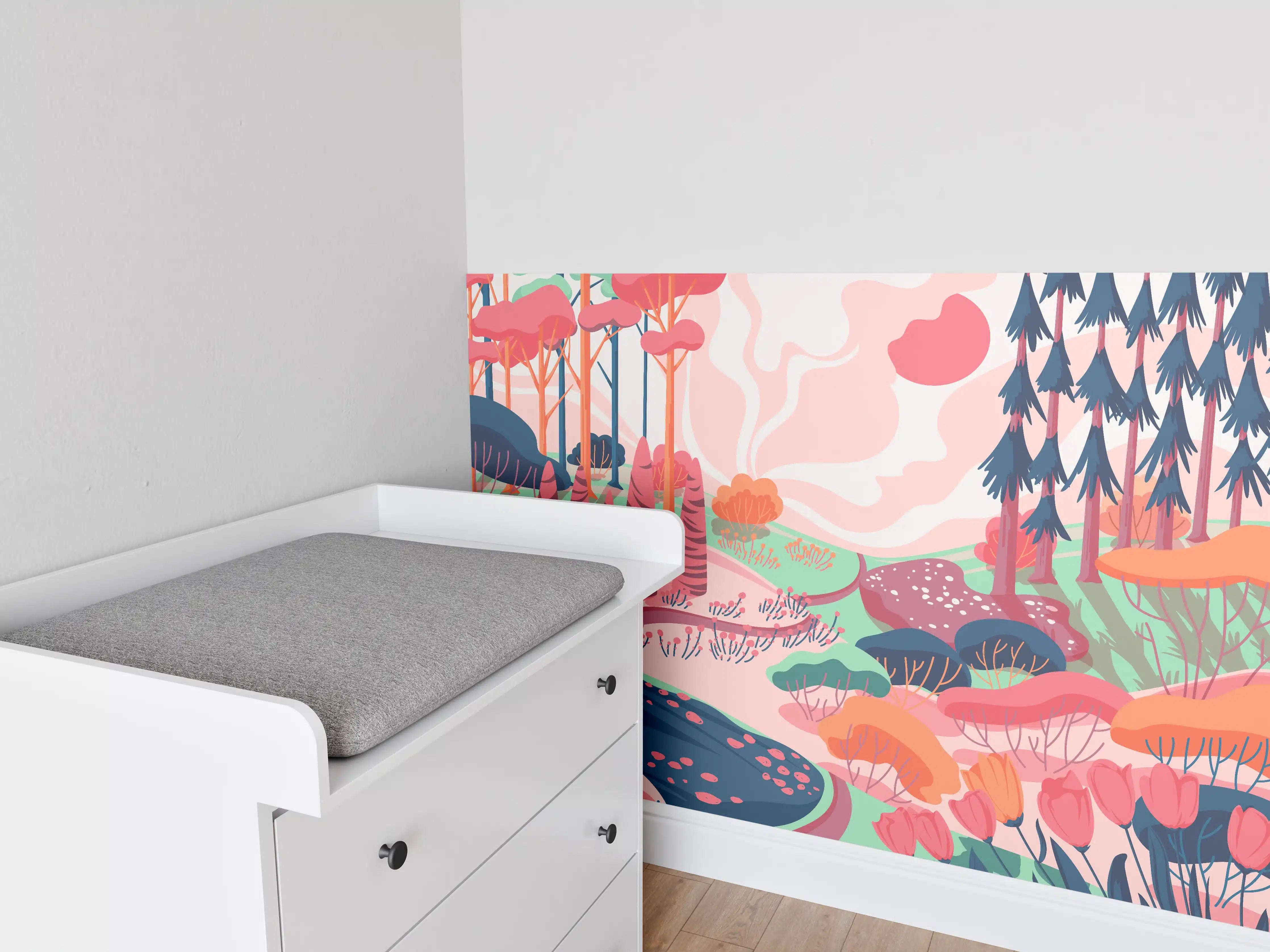 Babyzimmer Wandgestaltung - Buntes Waldlandschaft Illustration