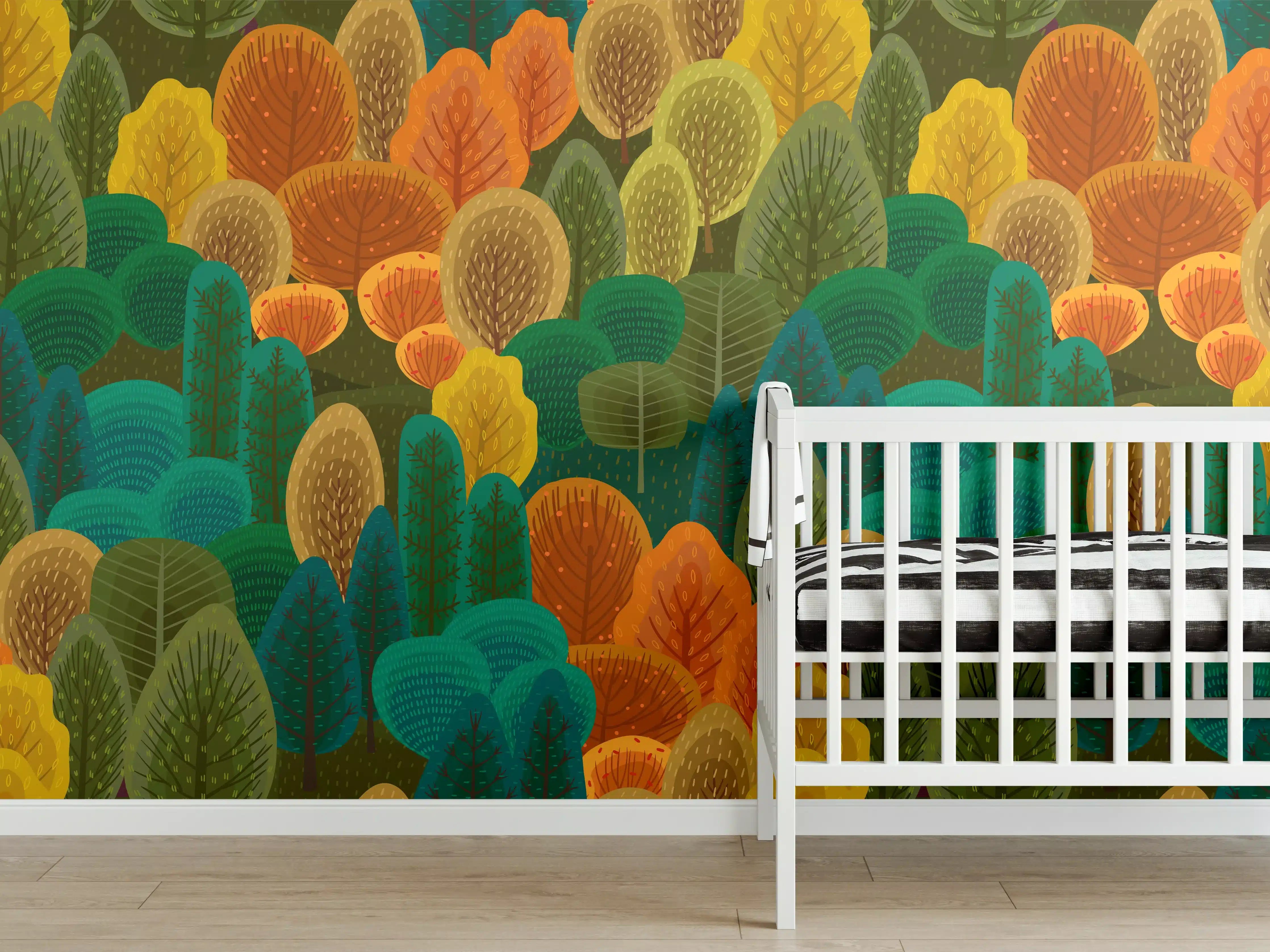 Babyzimmer Wandgestaltung - Buntes Waldmuster Design