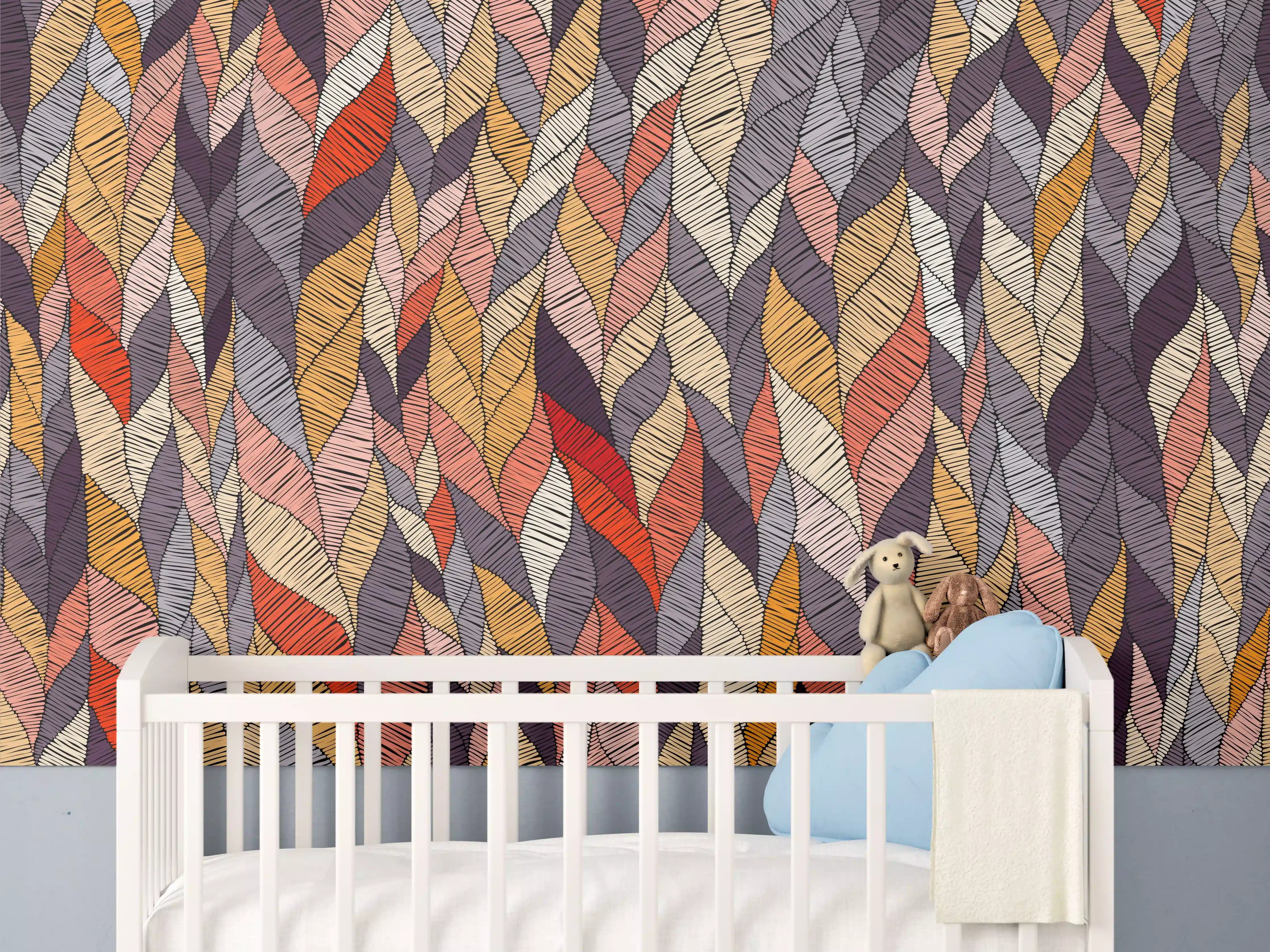 Babyzimmer Wandgestaltung - Buntes Wellenmuster Textildesign