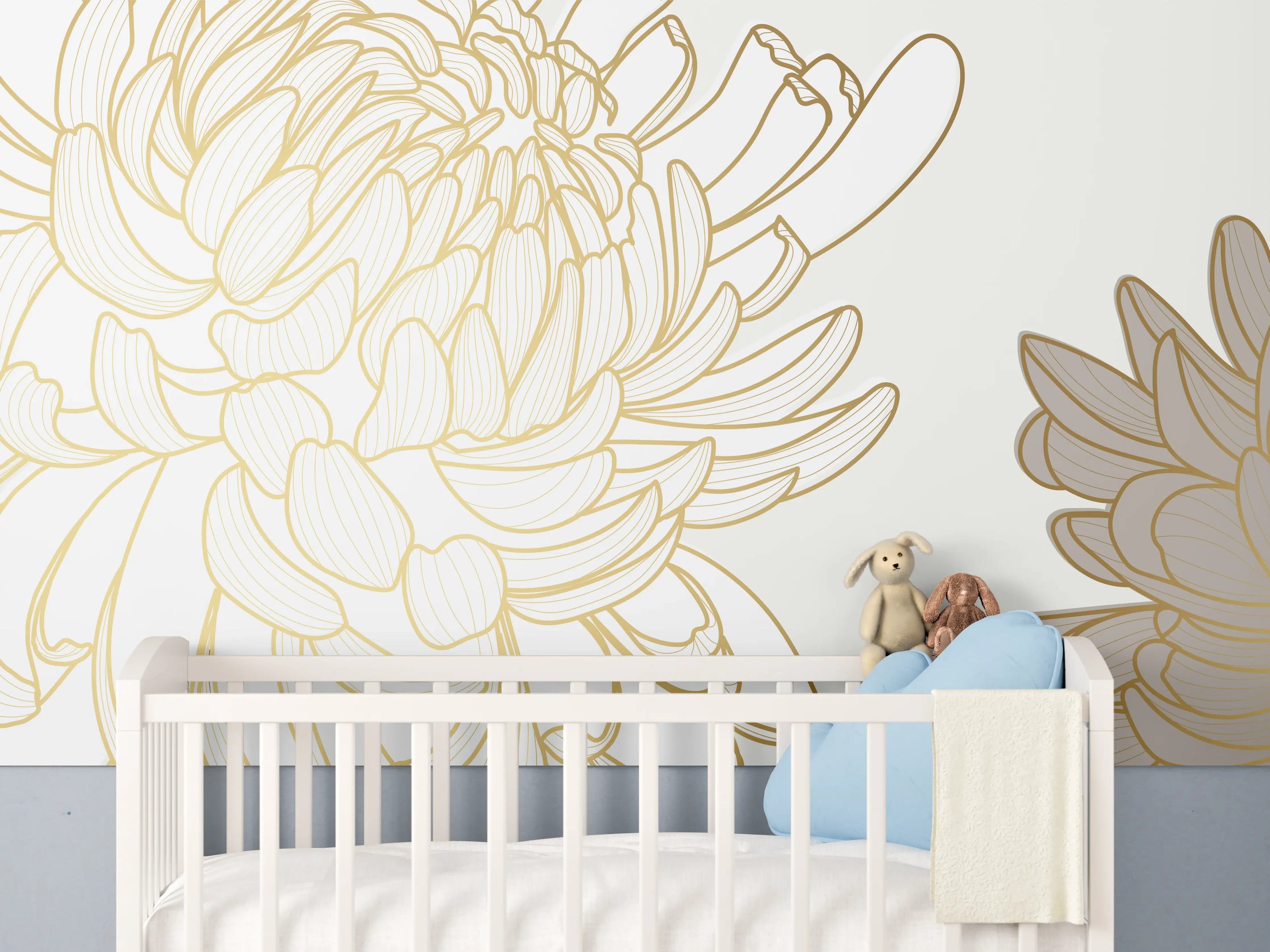 Babyzimmer Wandgestaltung - Chic Cream Floral Illustration