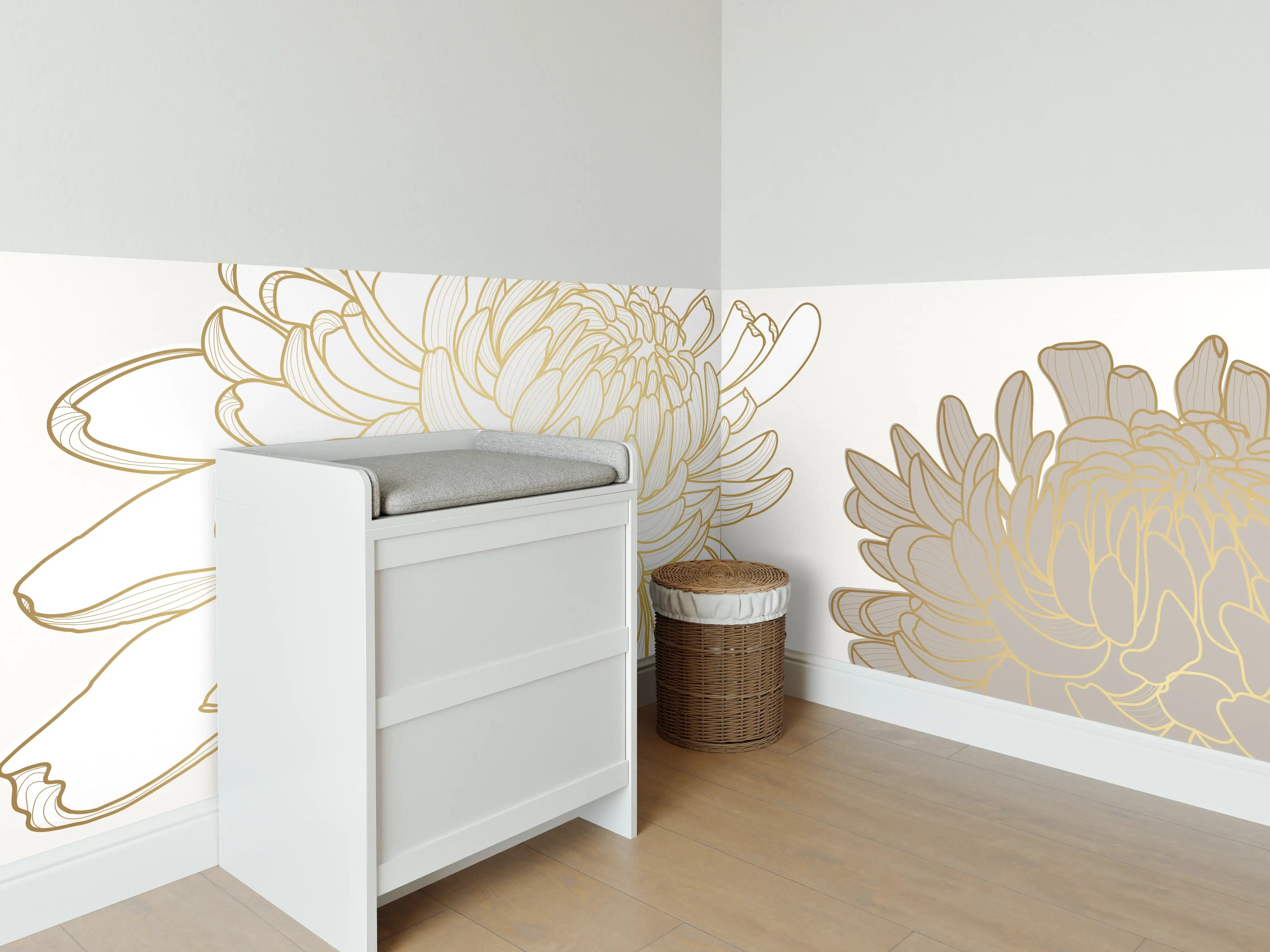 Babyzimmer Wandgestaltung - Chic Cream Floral Illustration
