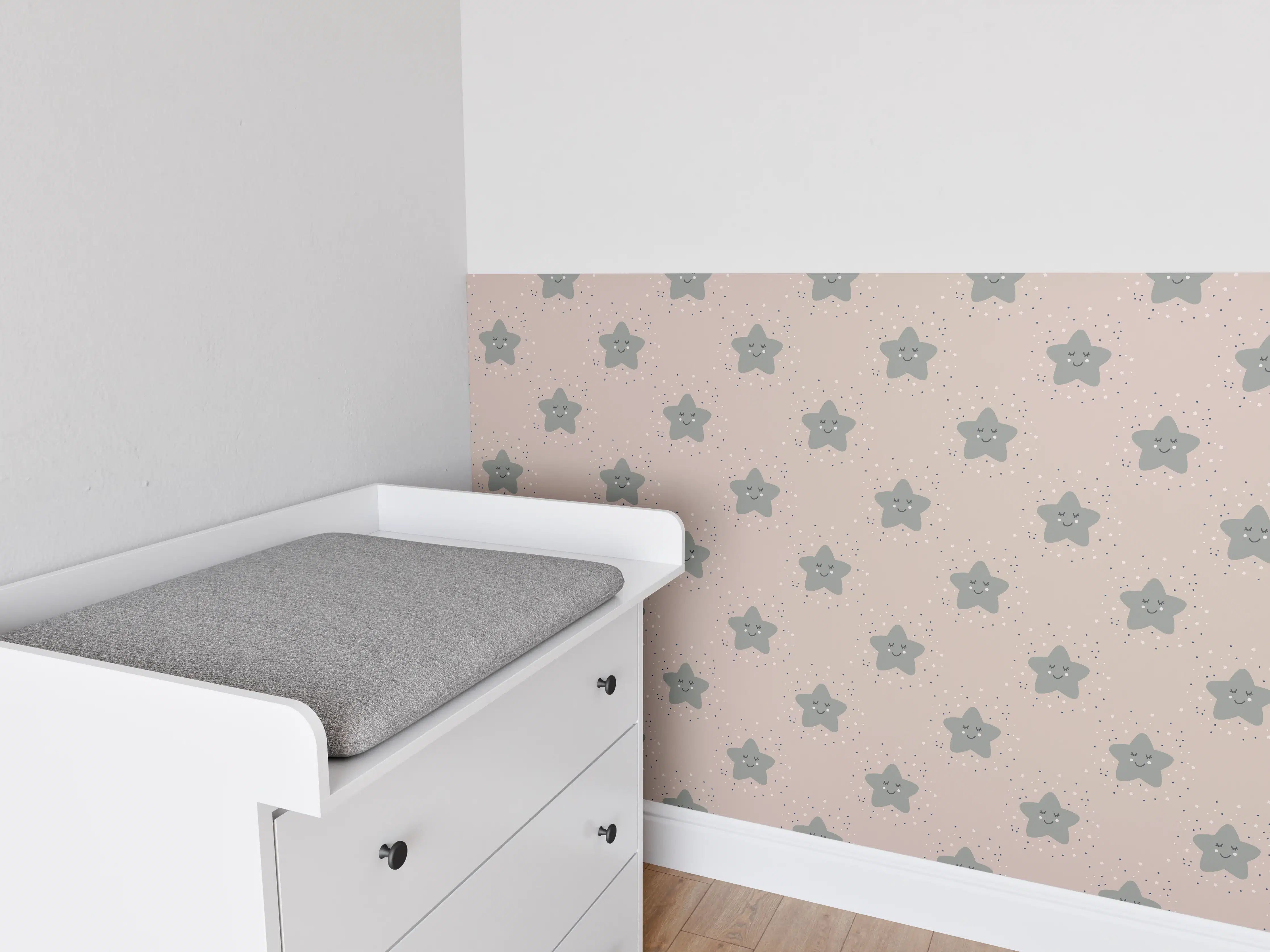 Babyzimmer Wandgestaltung - Dezente graue Musterwand mit kleinen Sternen
