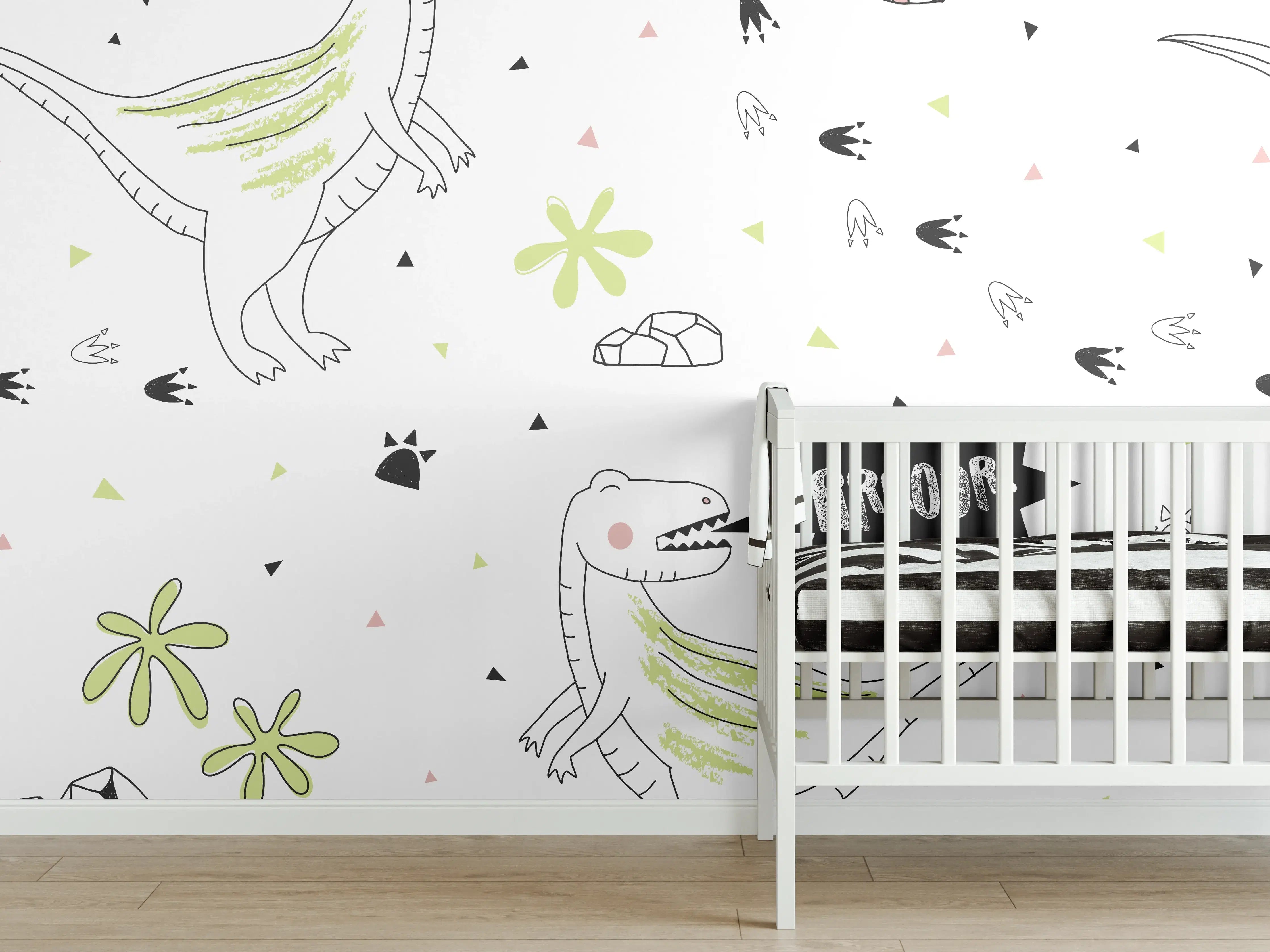 Babyzimmer Wandgestaltung - Dino-Muster Kindermotiv Bunt