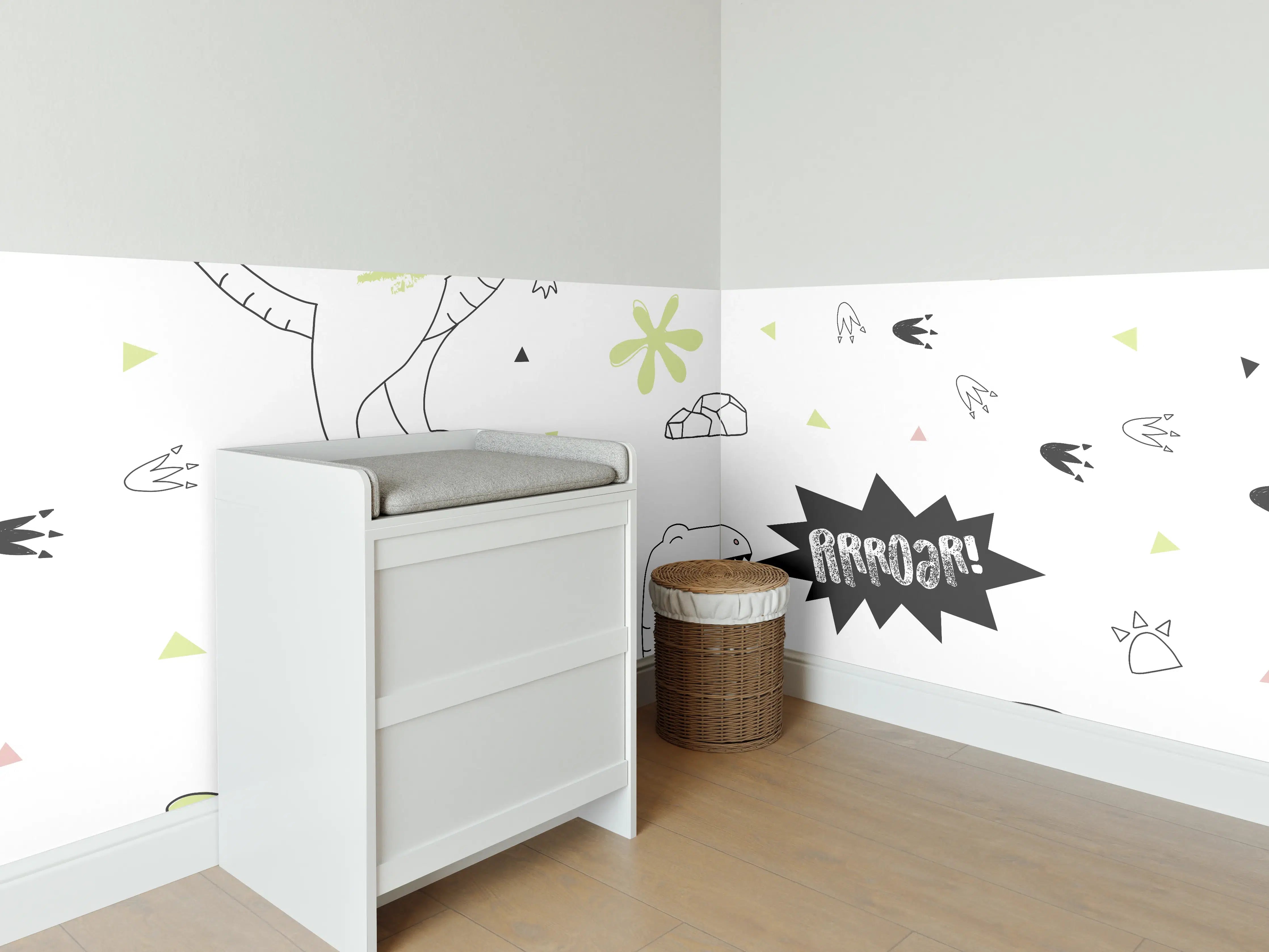 Babyzimmer Wandgestaltung - Dino-Muster Kindermotiv Bunt