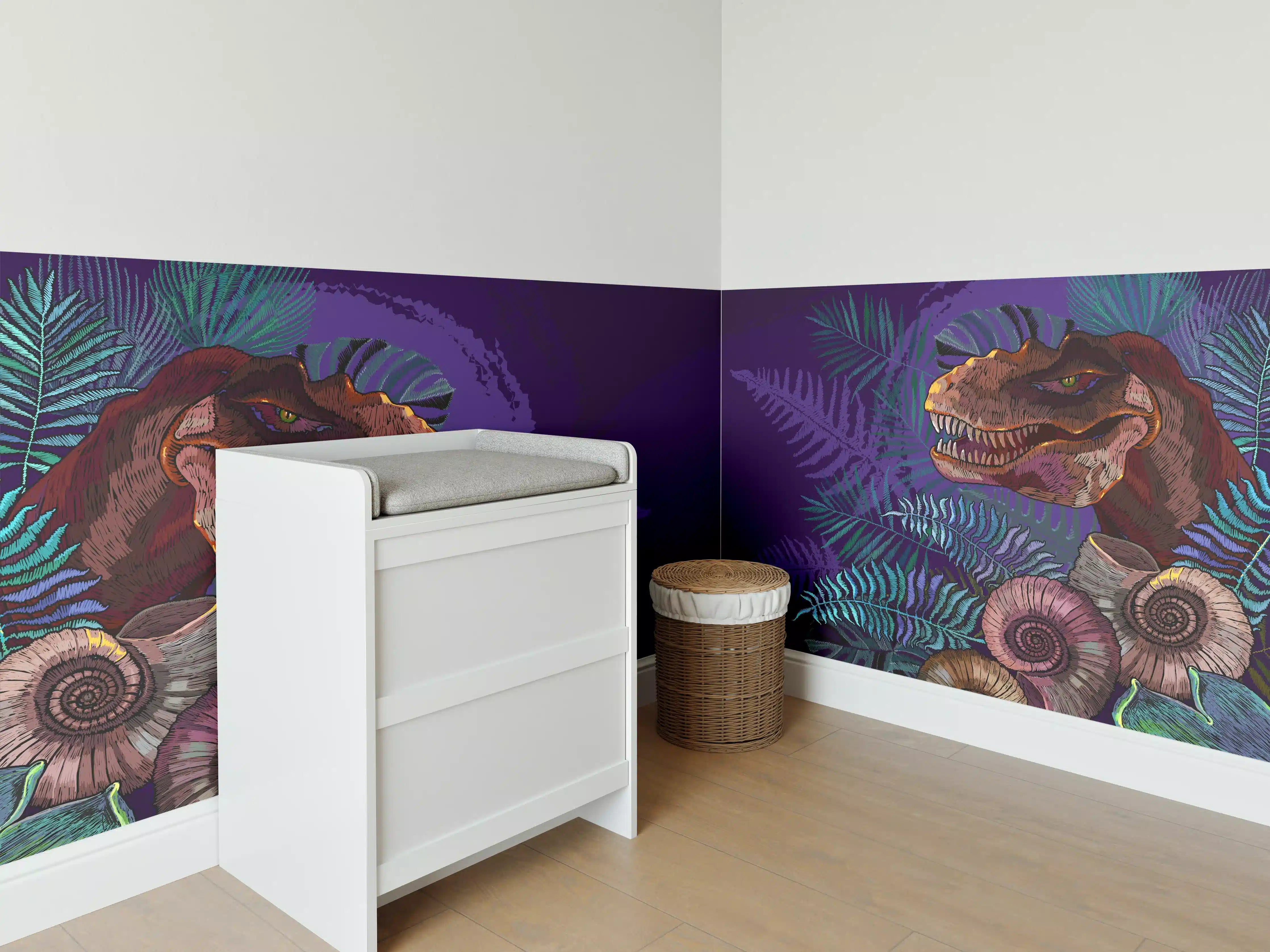 Babyzimmer Wandgestaltung - Dinosaurier Fossil & Palmen