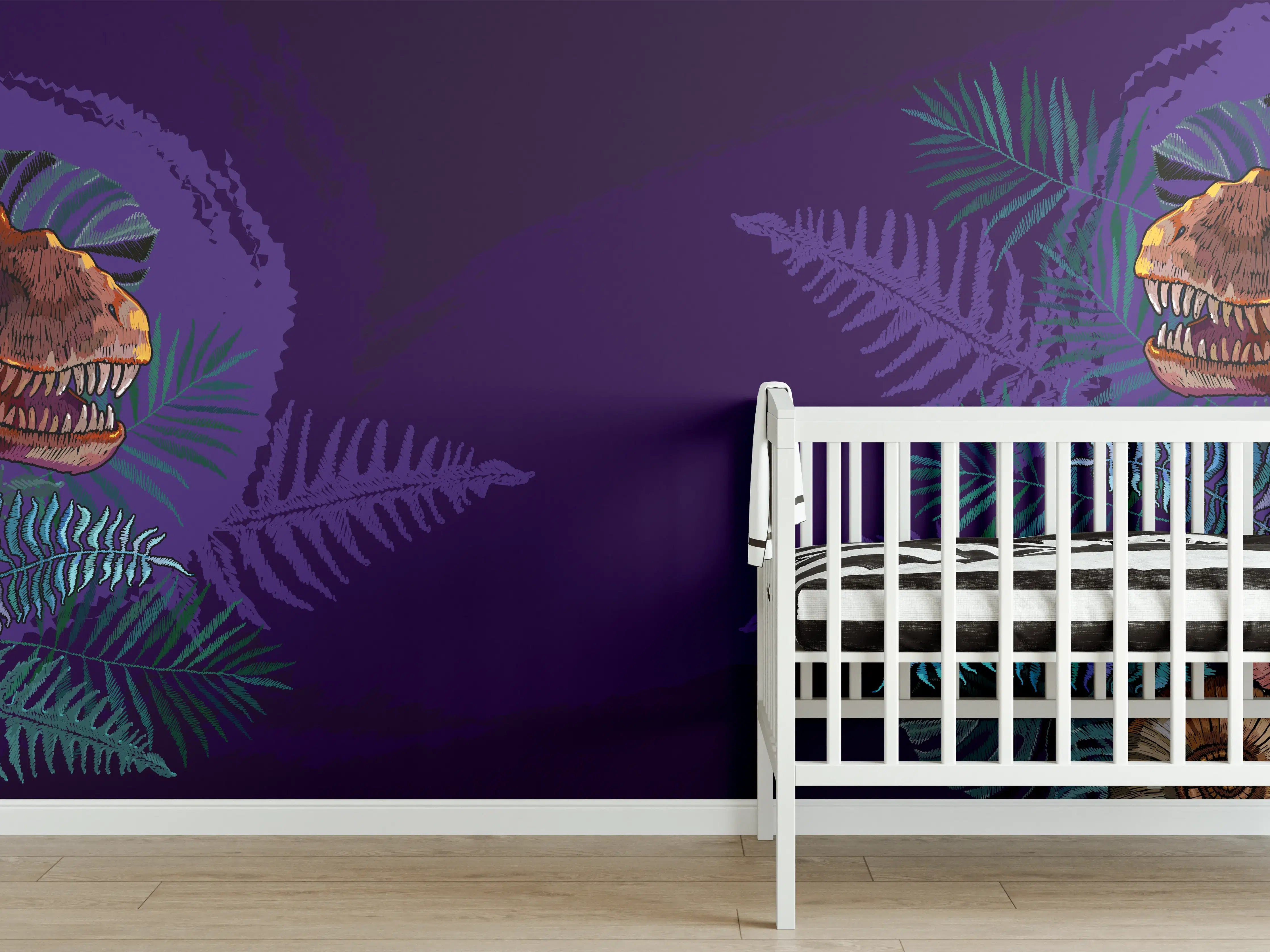 Babyzimmer Wandgestaltung - Dinosaurier & Fossilien Dunkellila Muster
