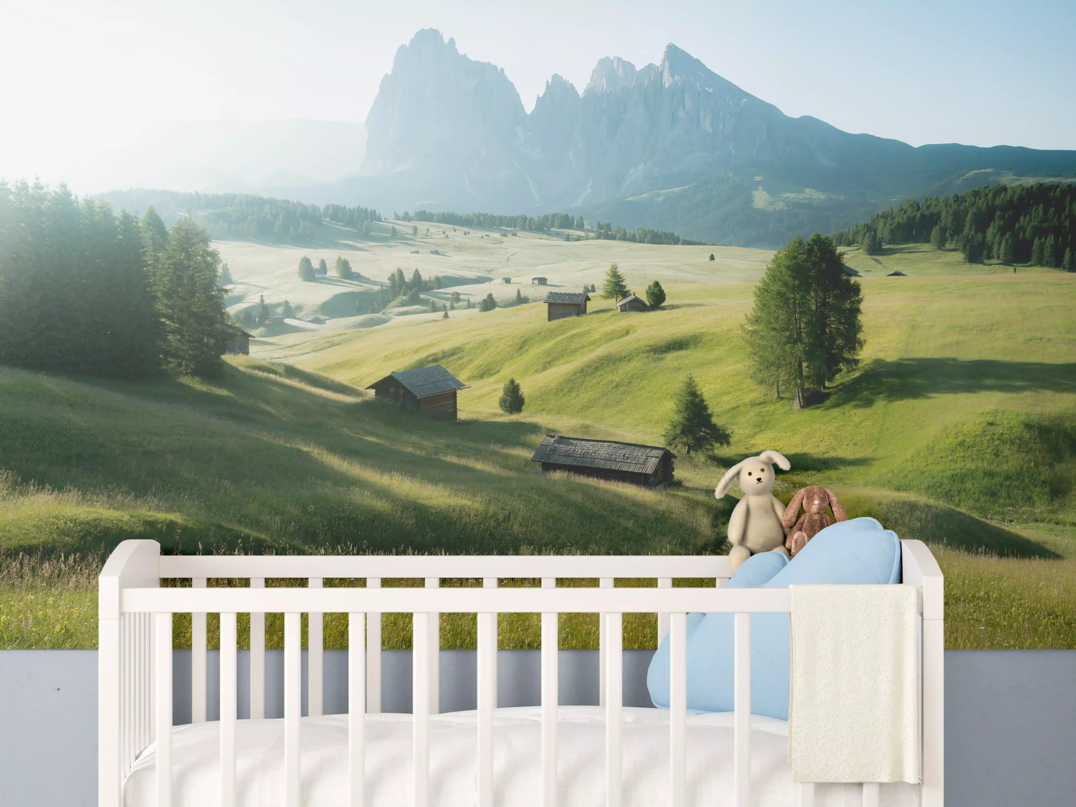 Babyzimmer Wandgestaltung - Dolomiten Berglandschaft auf der Seiser Alm