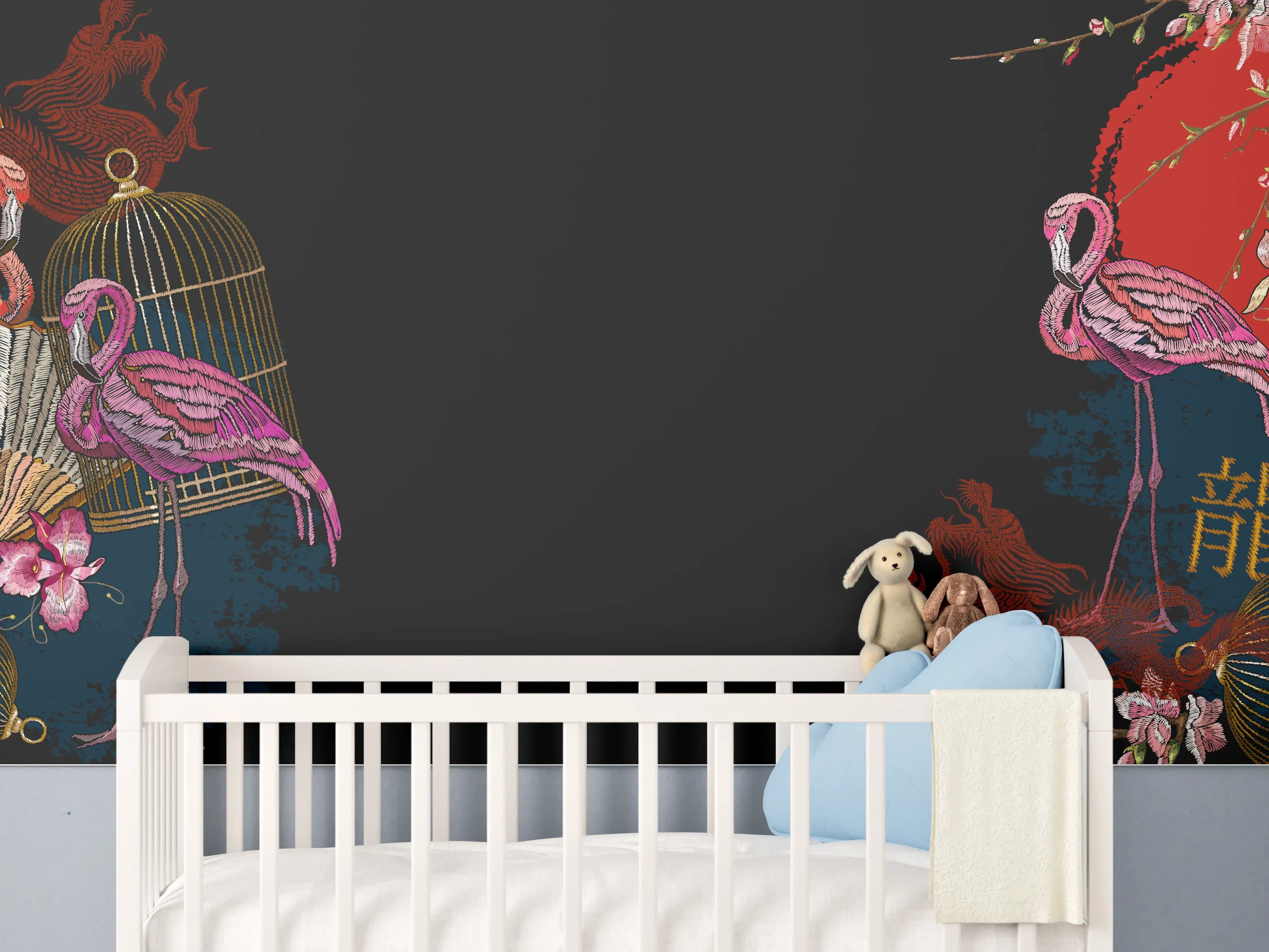 Babyzimmer Wandgestaltung - Drachen & Flamigos - Stickmuster