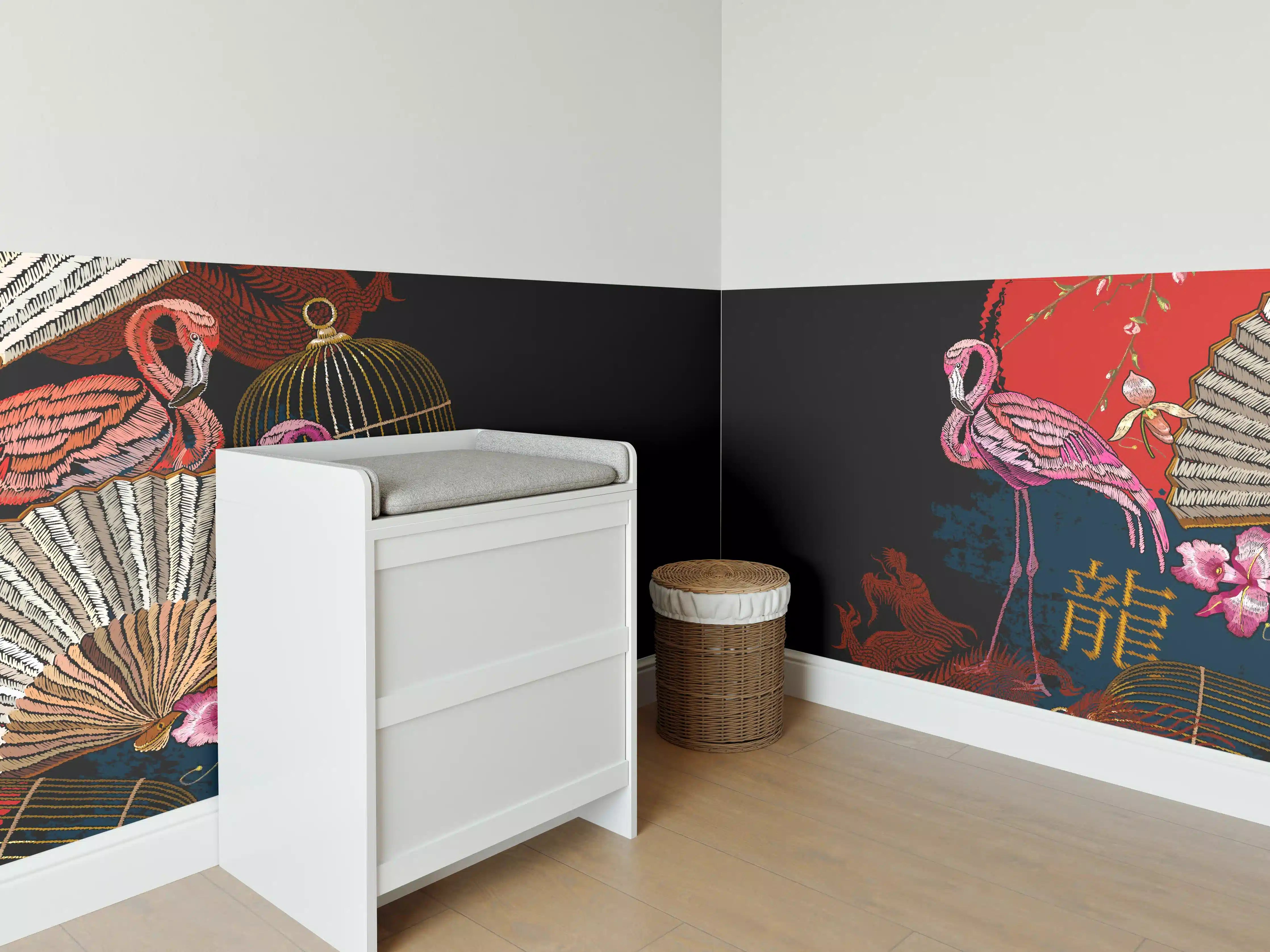 Babyzimmer Wandgestaltung - Drachen & Flamigos - Stickmuster