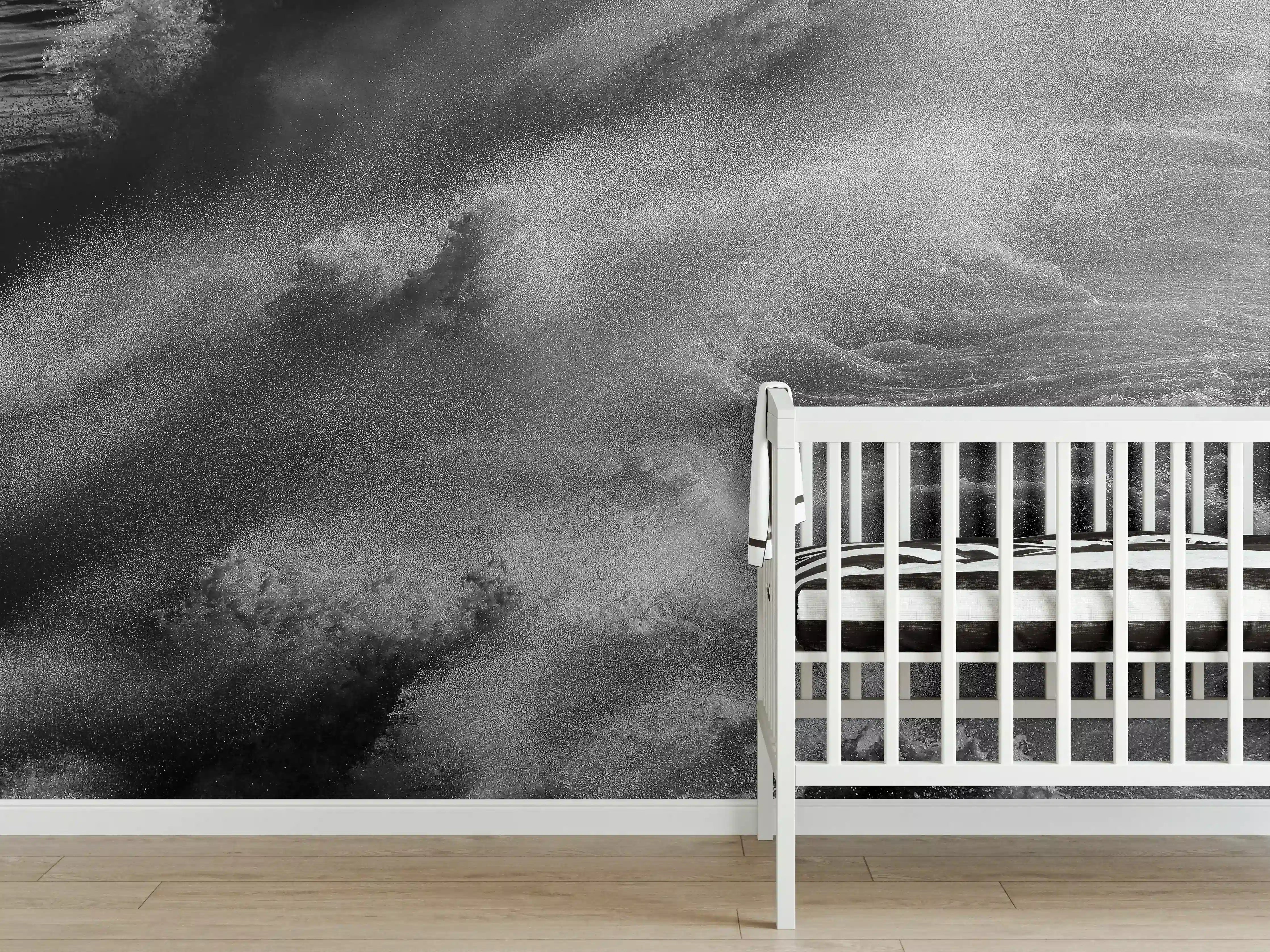 Babyzimmer Wandgestaltung - Dramatische Meereswellen monochrom