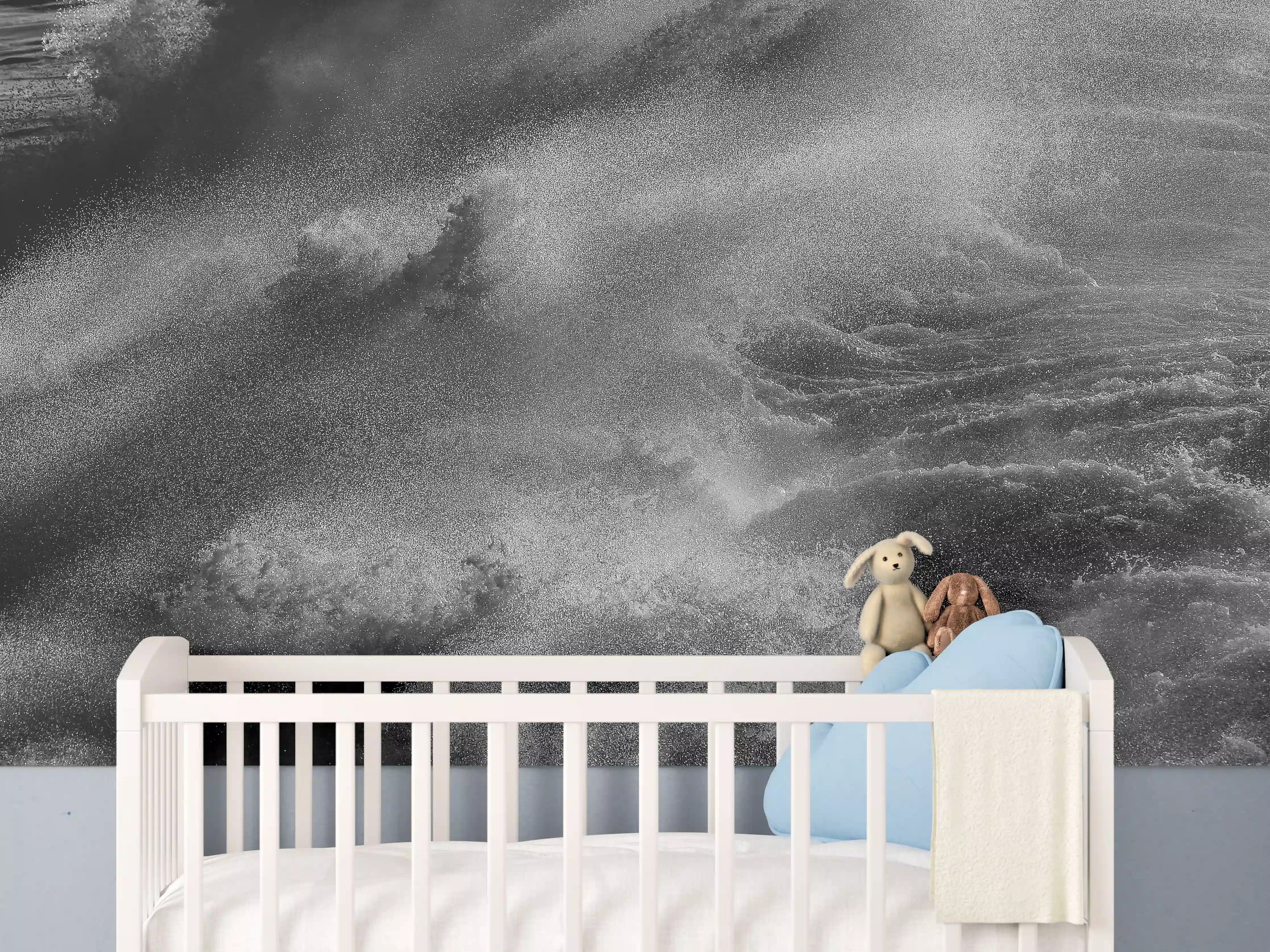 Babyzimmer Wandgestaltung - Dramatische Meereswellen monochrom
