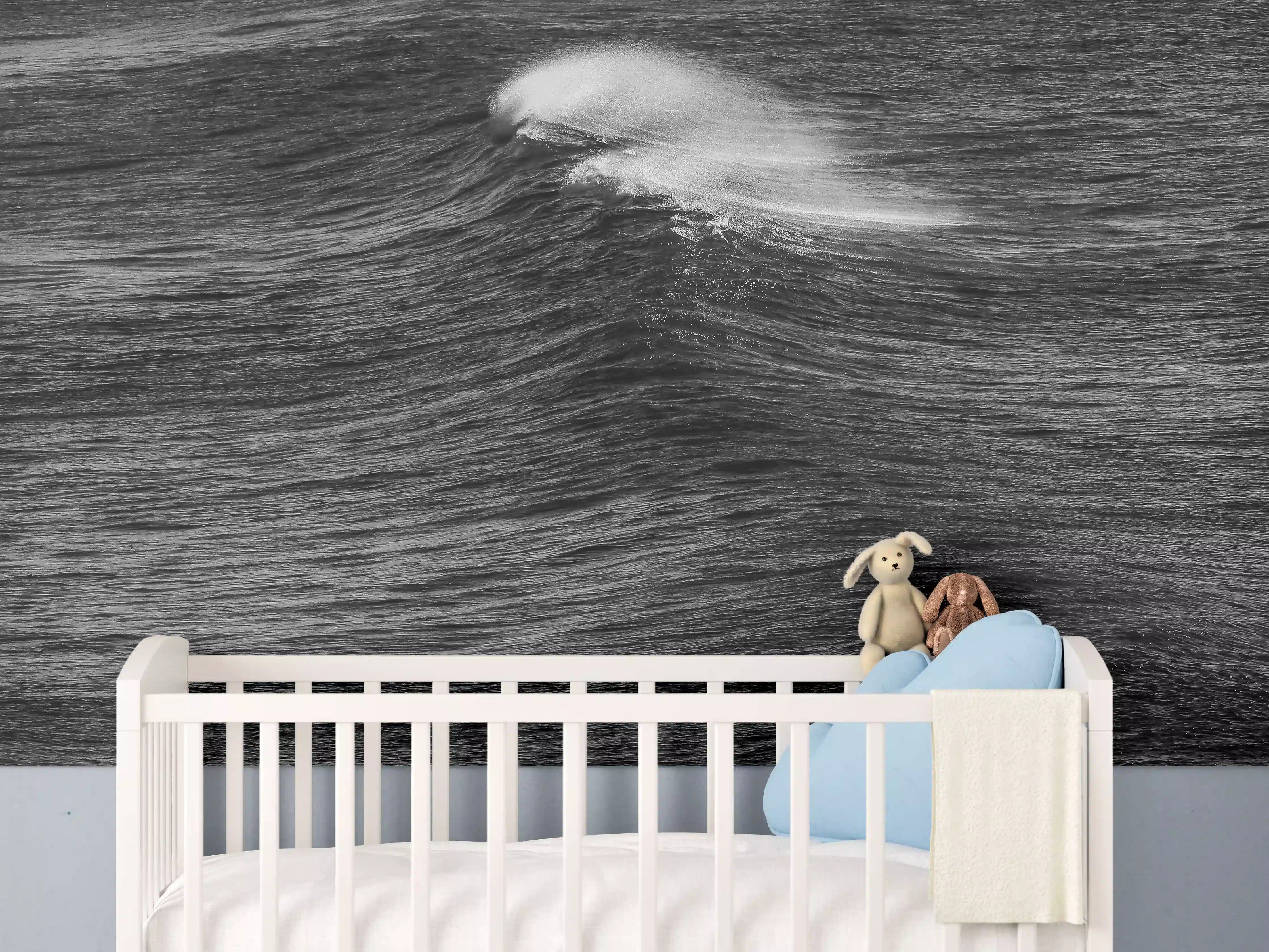 Babyzimmer Wandgestaltung - Dramatisches Meer in Schwarzweiß