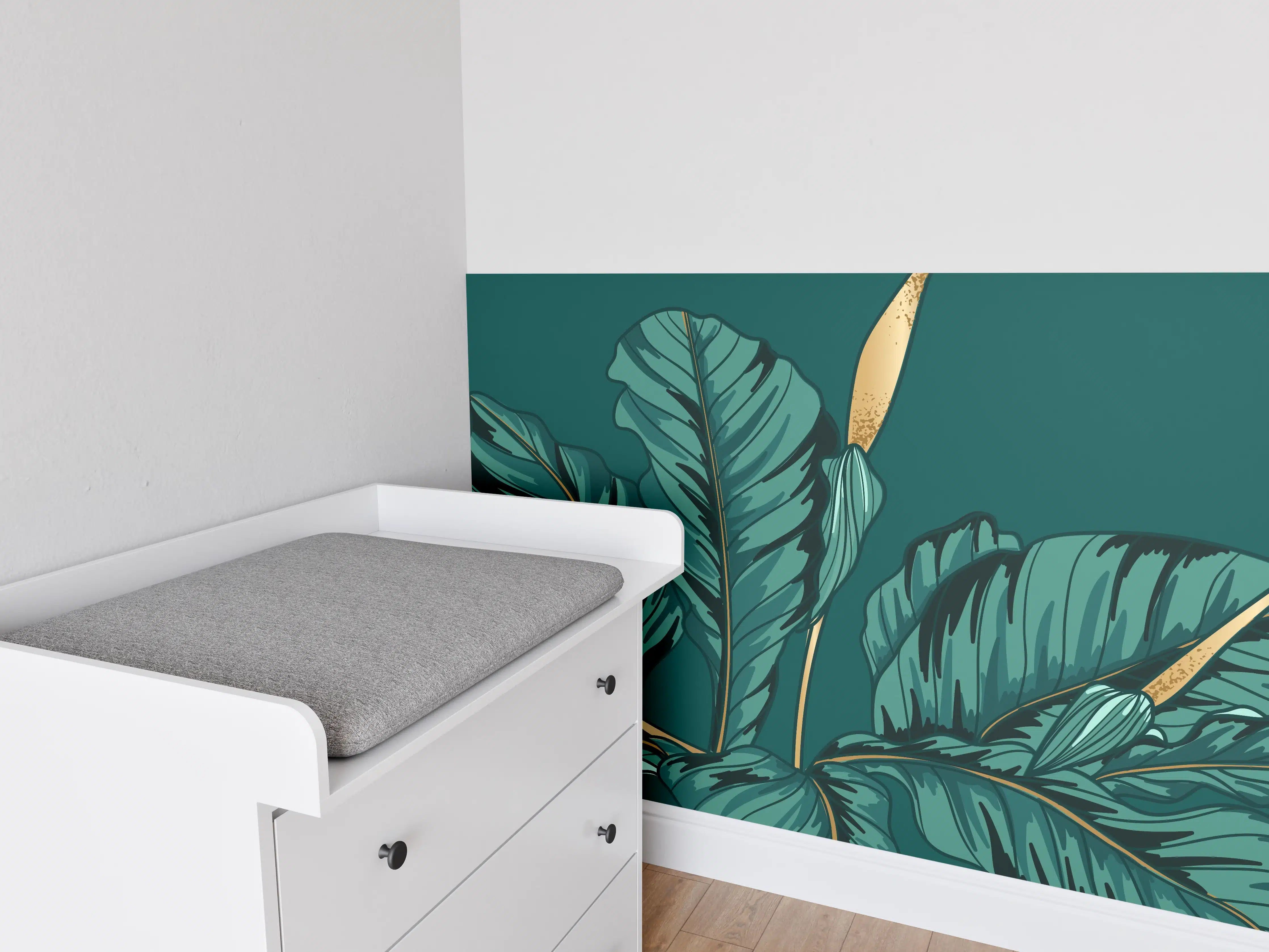 Babyzimmer Wandgestaltung - Dschungel-Grün-Blatt-Design